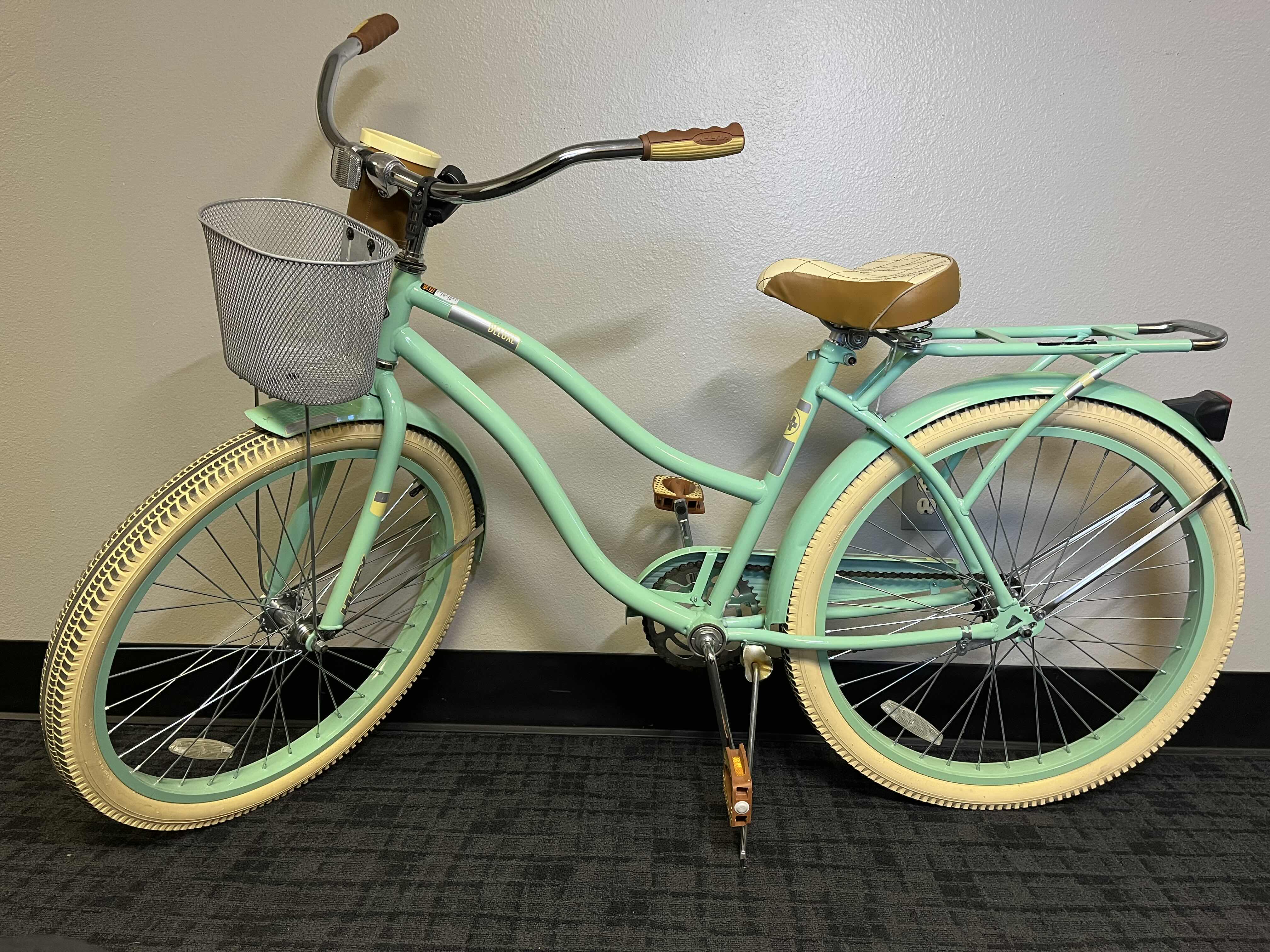 Photo 1 of HUFFY DELUXE 26” TEAL & CREAM FINISH BEACH CRUISER BICYCLE W METAL BASKET & CUP HOLDER MODEL