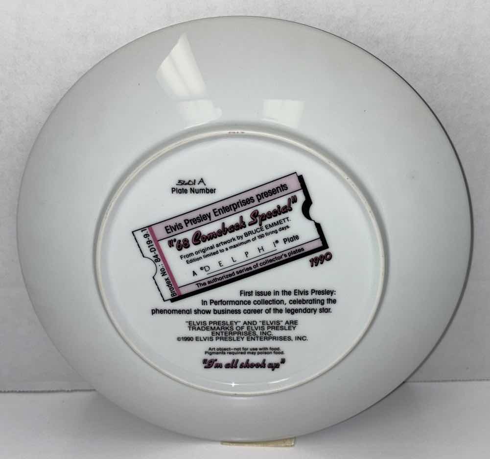 Photo 2 of ELVIS PRESLEY 1990 DELPHI 8.5” COLLECTIBLE PLATE “68 COMEBACK SPECIAL” (PLATE #5601A)