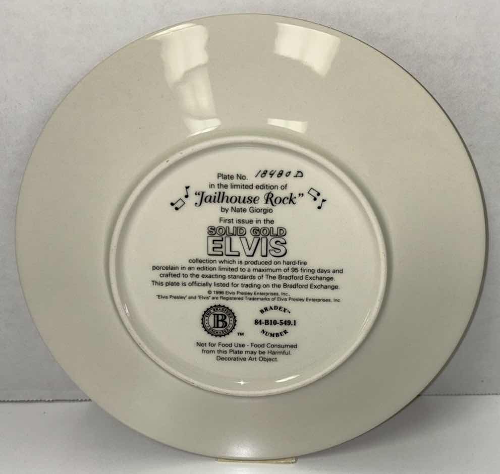 Photo 2 of ELVIS PRESLEY 1996 THE BRADFORD EXCHANGE 8.25” COLLECTIBLE PLATE “JAILHOUSE ROCK” FIRST ISSUE IN THE SOLID GOLD ELVIS COLLECTION (PLATE #18480D)