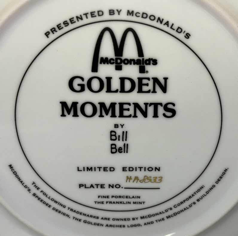 Photo 3 of THE FRANKLIN MINT 8.25” MCDONALDS LIMITED EDITION COLLECTIBLE PORCELAIN PLATE “GOLDEN MOMENTS” BY BILL BELL (PLATE #HA8533)