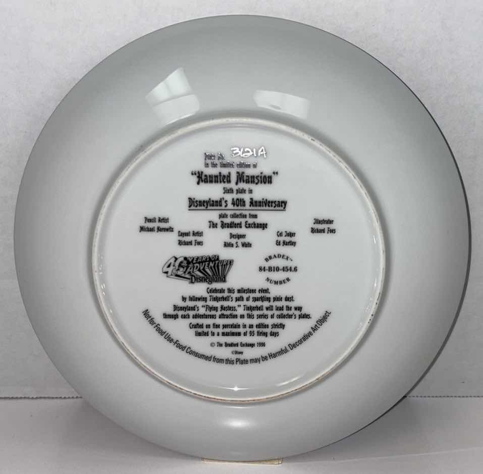 Photo 3 of THE BRADFORD EXCHANGE 1995 8.25” LIMITED EDITION COLLECTIBLE PLATE W/COA “HAUNTED MANSION” SIXTH PLATE IN DISNEYLAND’S 40TH ANNIVERSARY PLATE COLLECTION (PLATE #3121A)