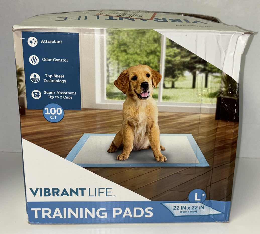 Photo 1 of NEW VIBRANT LIFE TRAINING PADS, 100 CT SIZE LARGE 22” X 22”