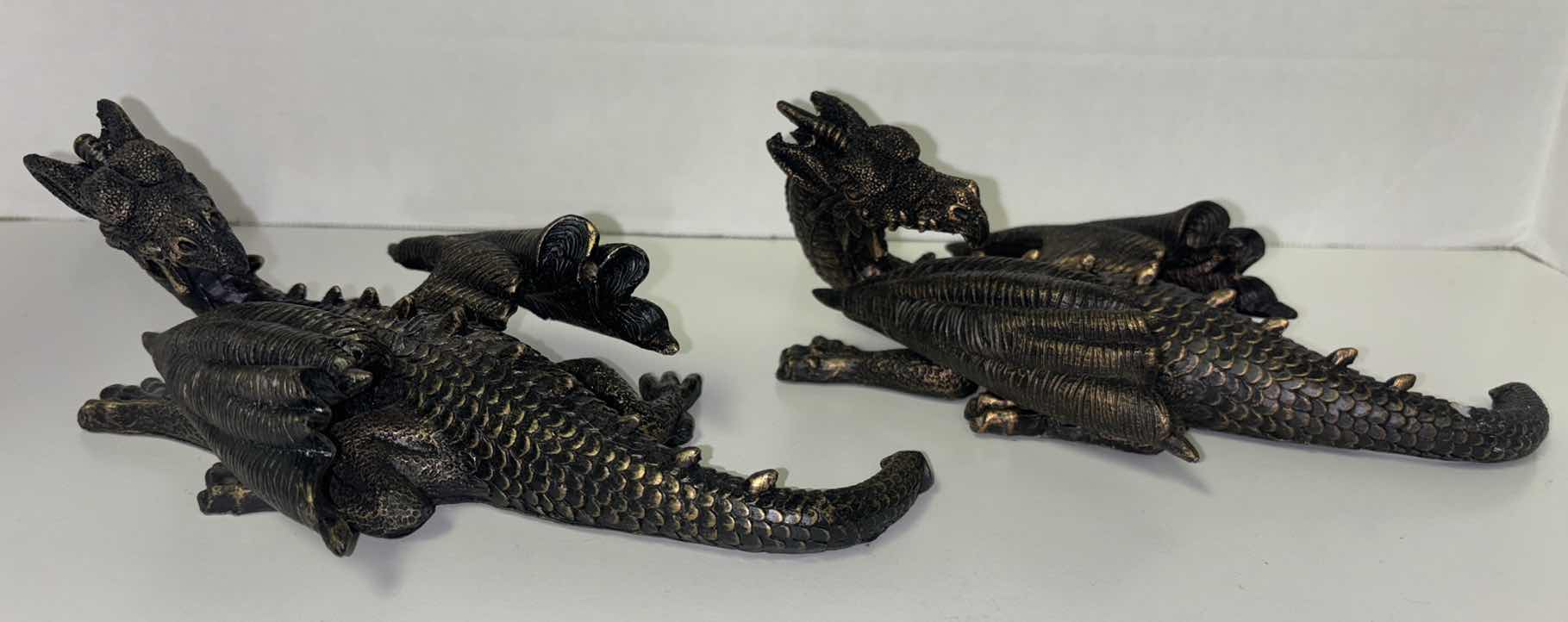 Photo 1 of RESIN SCULPTURE FLYING DRAGON FIGURE WALL HANGING DECOR (2 PCS, COLOR:BRONZE)