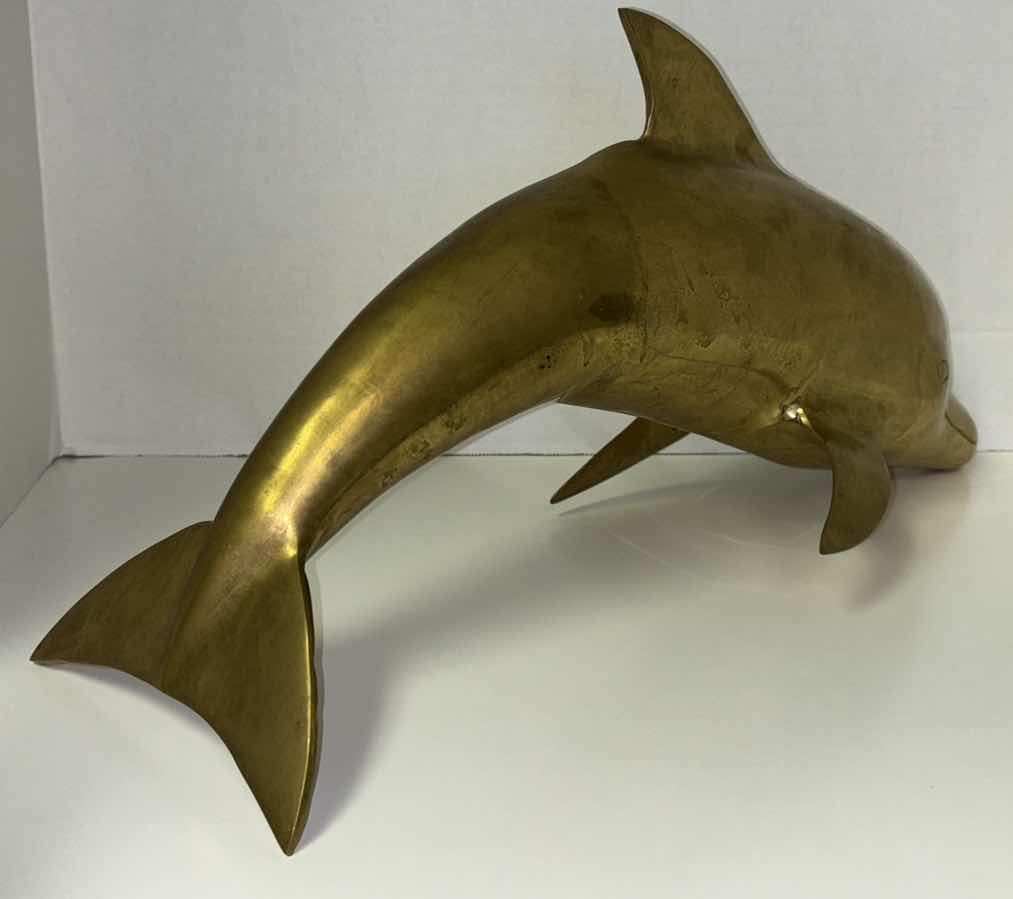 Photo 2 of VINTAGE BRASS DOLPHIN SCULPTURE  7” X 20” H10”