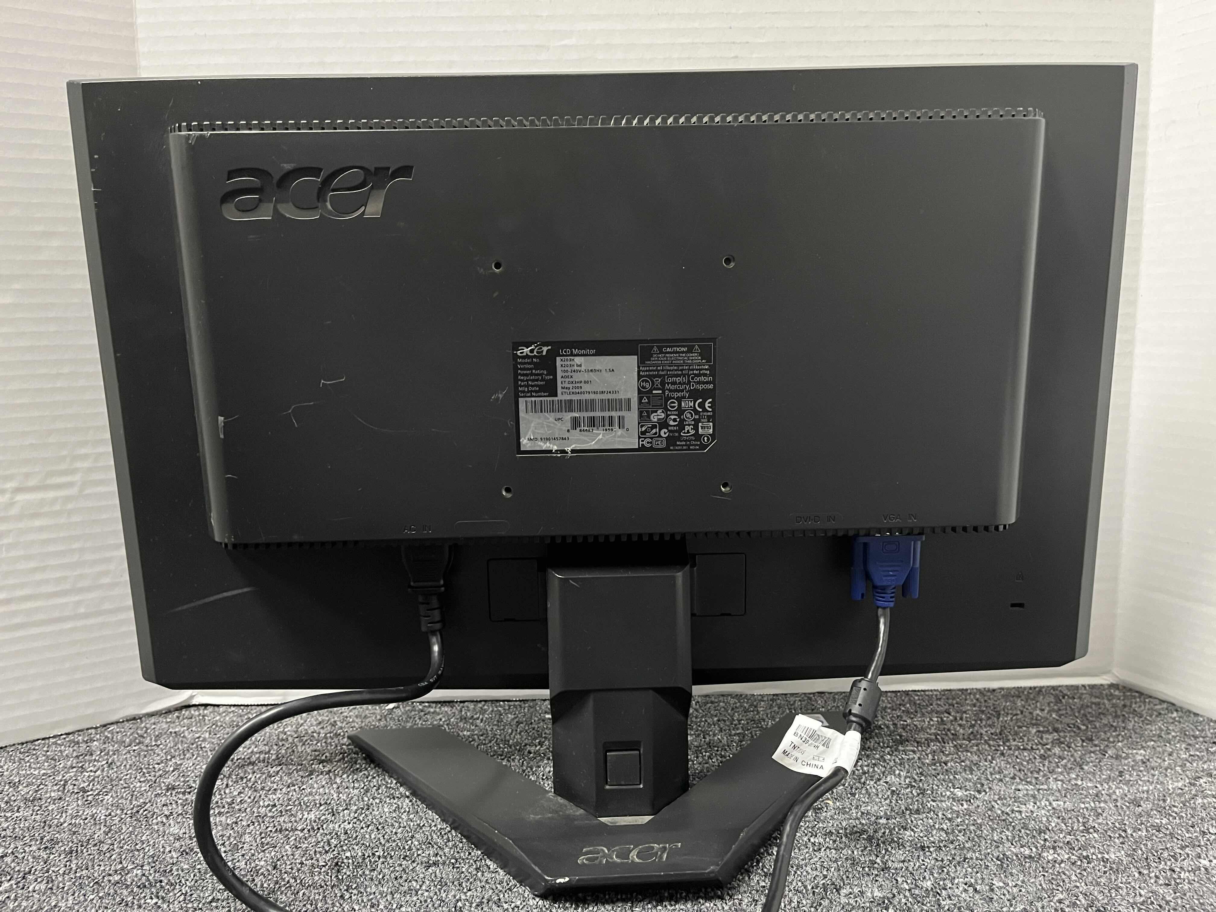 Photo 2 of ACER 20” LCD MONITOR MODEL X203H