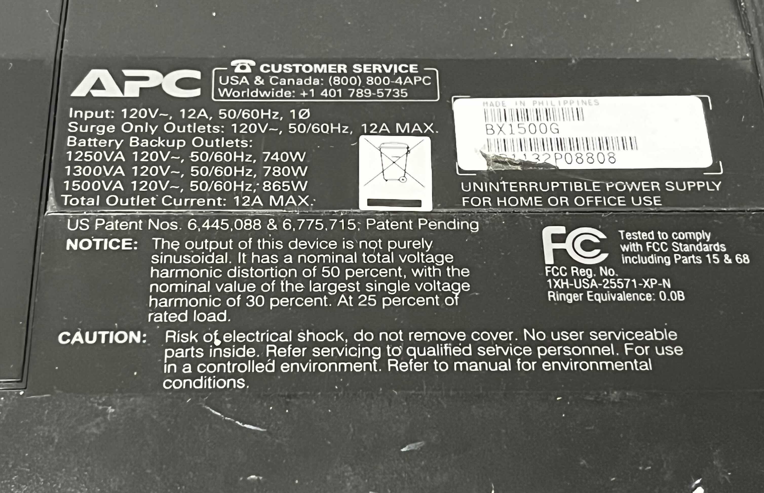 Photo 3 of APC BACK UPS COMPUTER SERVER BACK UP BATTERY MODEL BX1500G