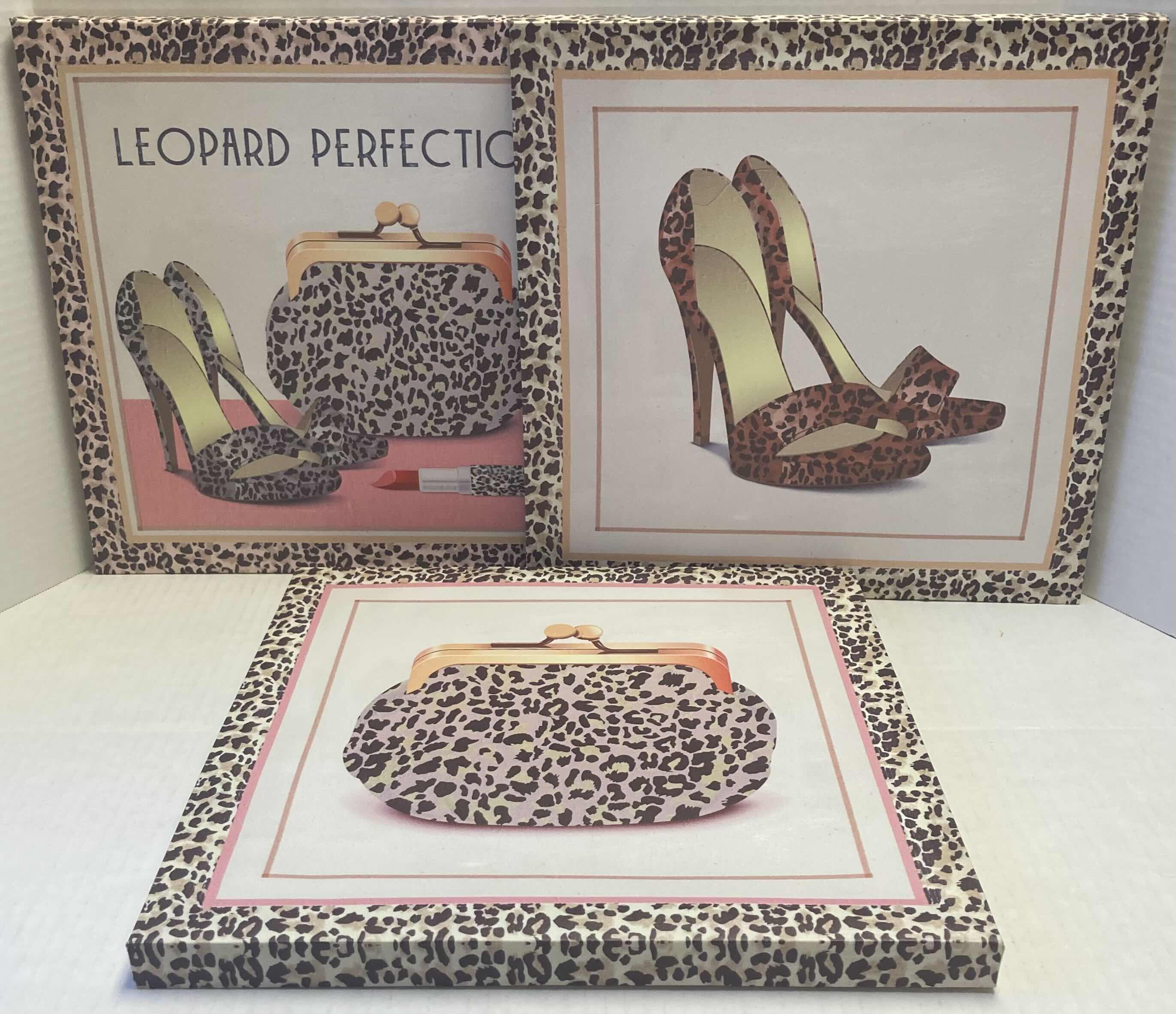 Photo 1 of LEOPARD PERFECTION WOMEN’S HEELS & MAKEUP BAG WALL ART 
14” X 14”