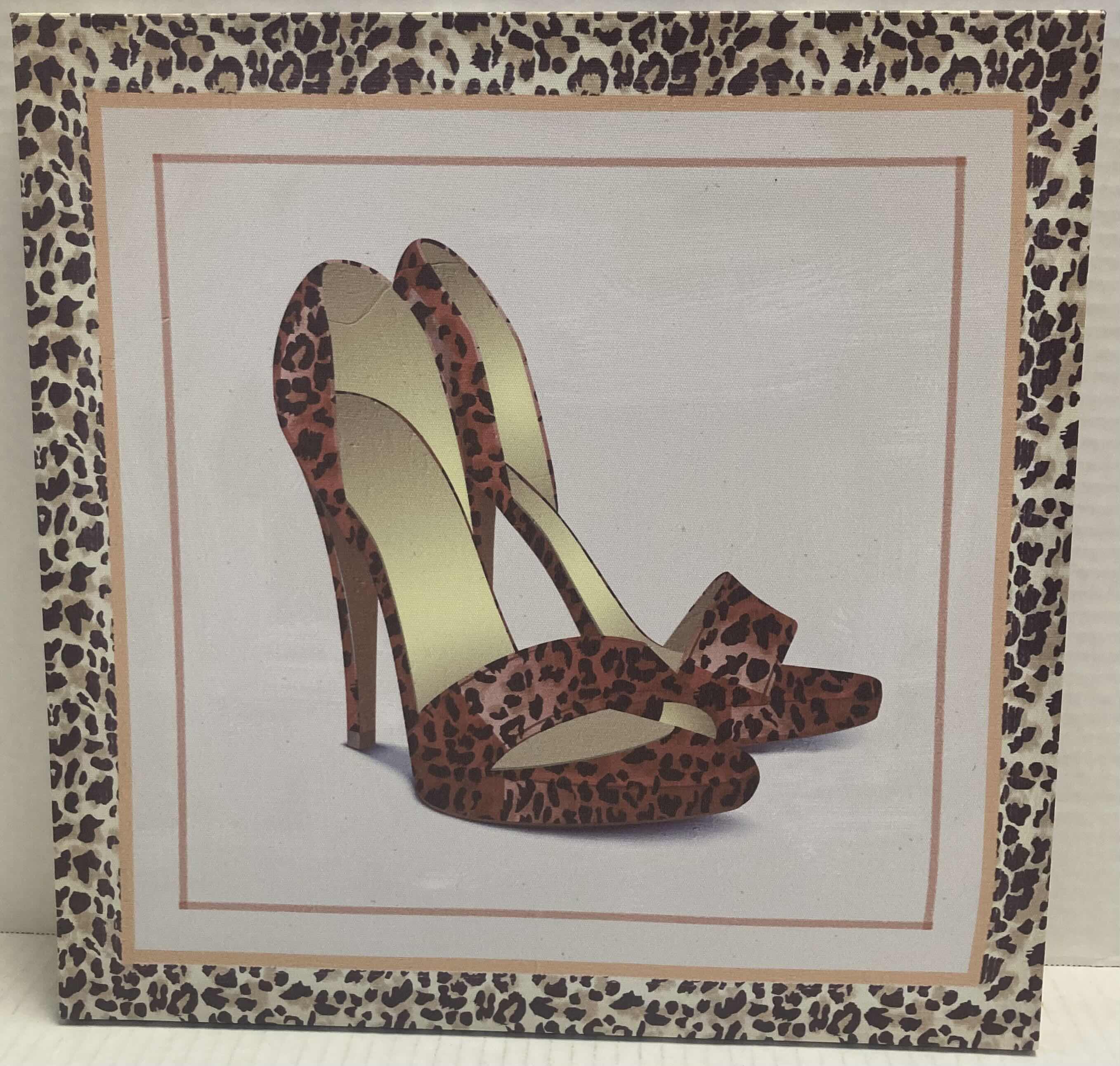 Photo 3 of LEOPARD PERFECTION WOMEN’S HEELS & MAKEUP BAG WALL ART 
14” X 14”