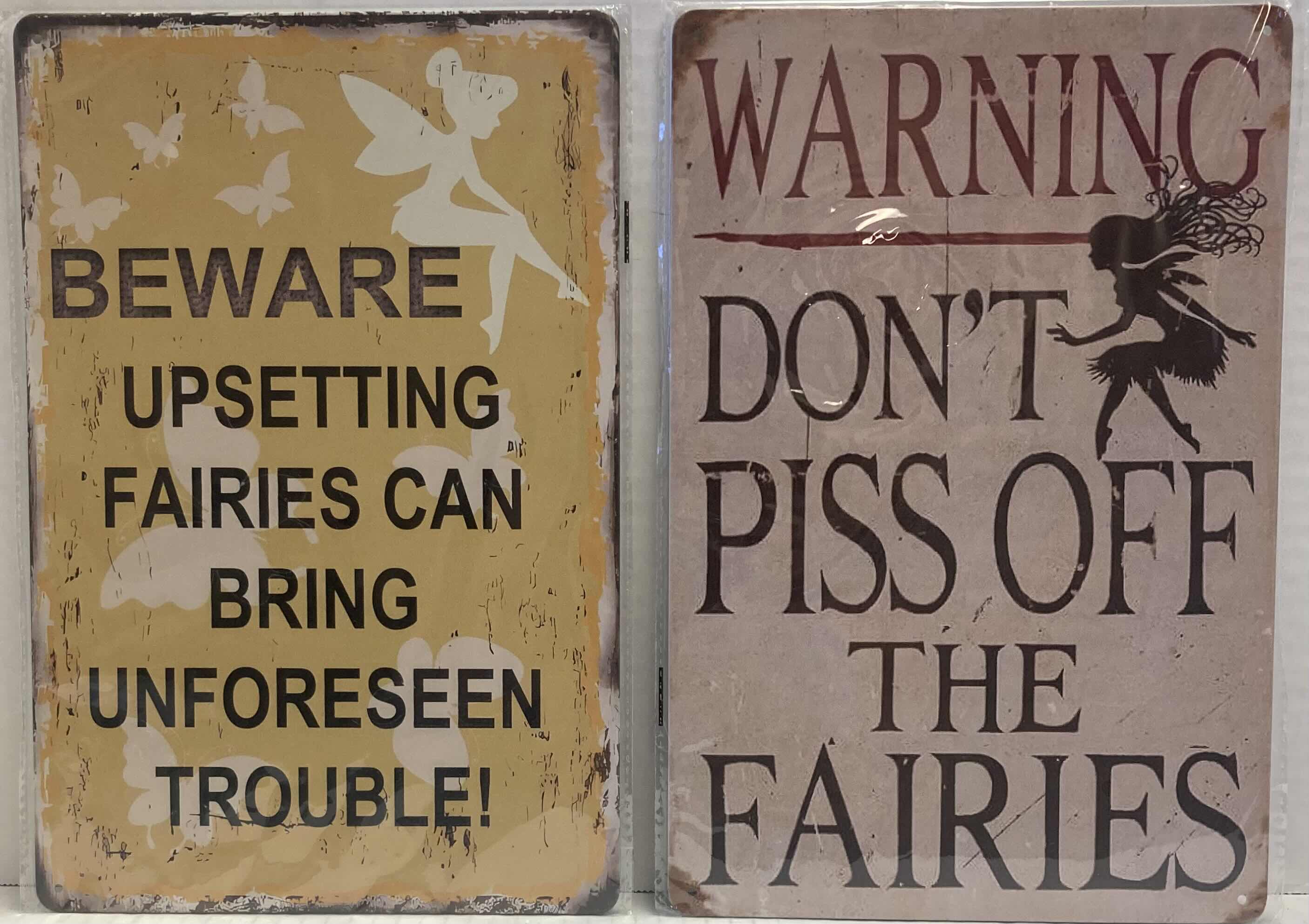 Photo 1 of BEWARE & WARNING FAIRY ALUMINIUM WALL SIGNS 8” X 12”