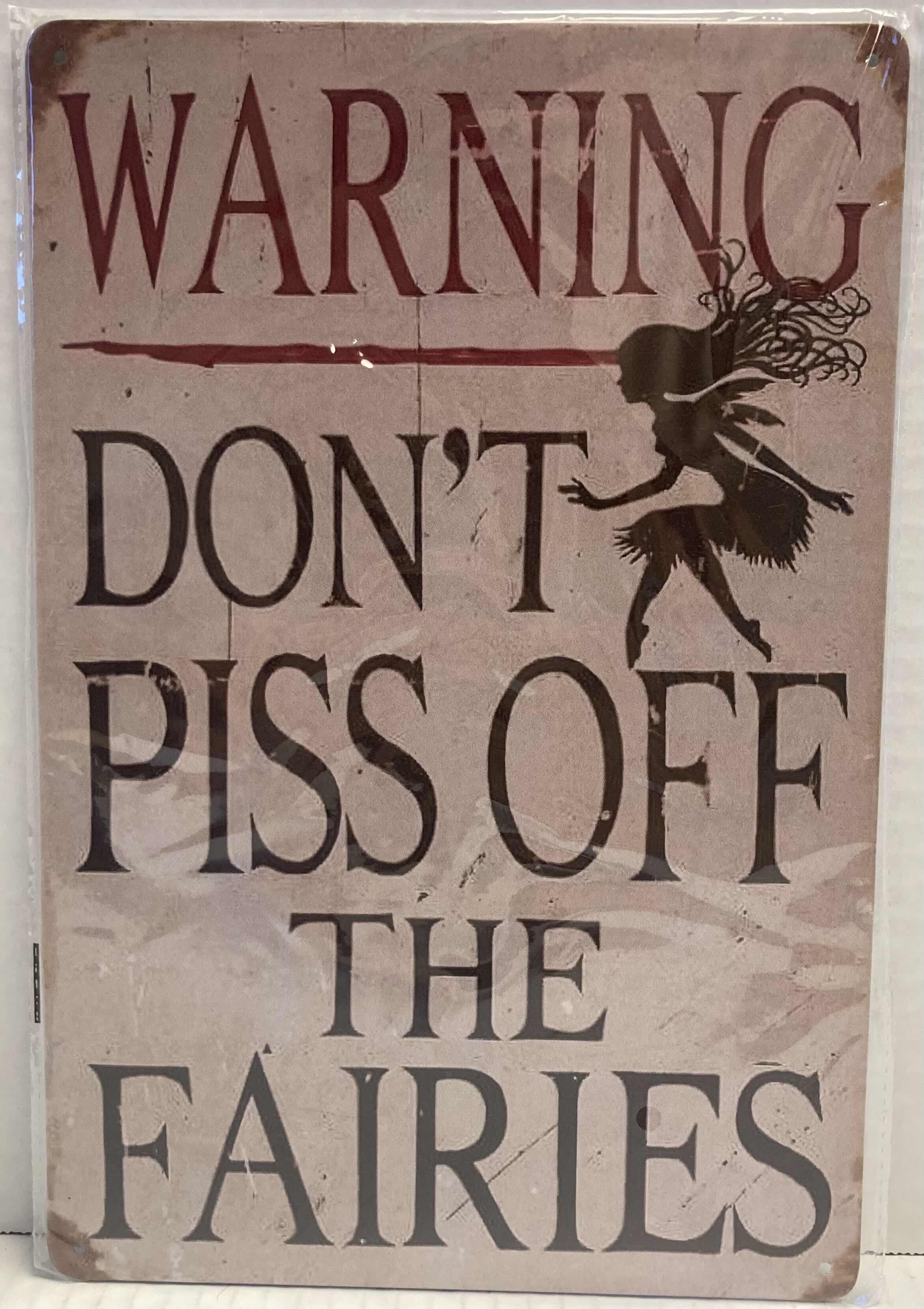 Photo 3 of BEWARE & WARNING FAIRY ALUMINIUM WALL SIGNS 8” X 12”