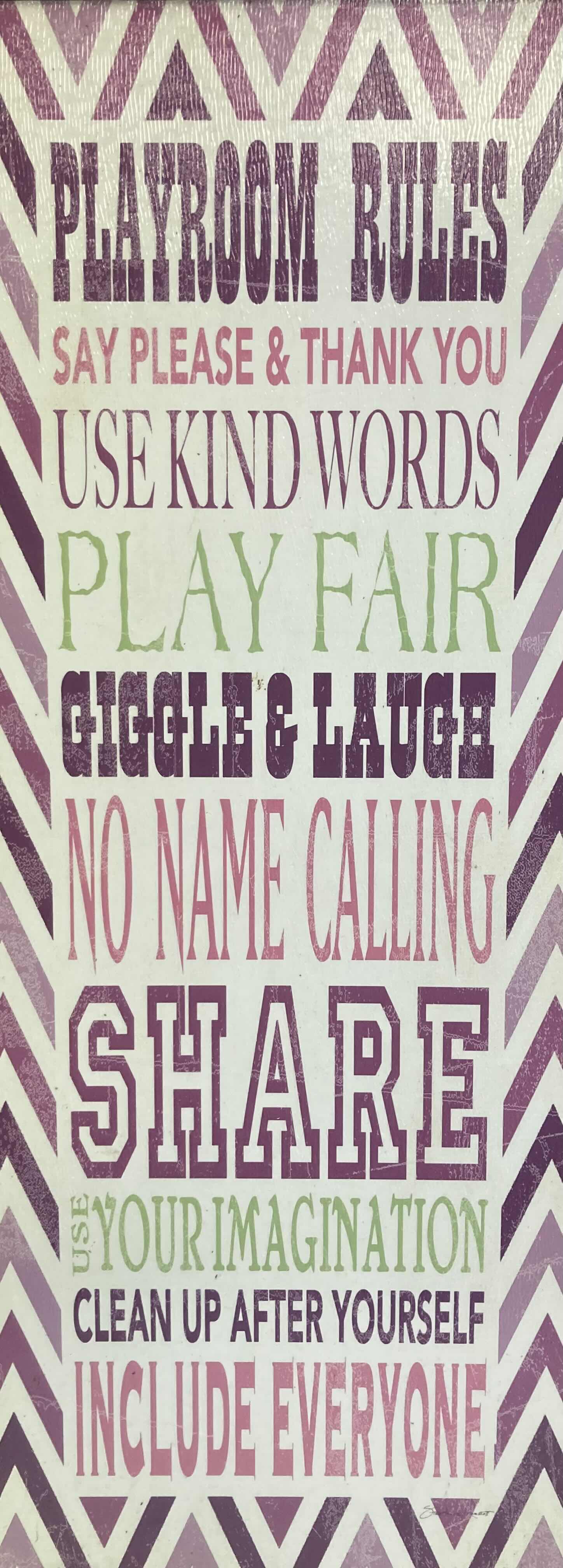 Photo 2 of PLAYROOM RULES FRAMED WALL DECOR