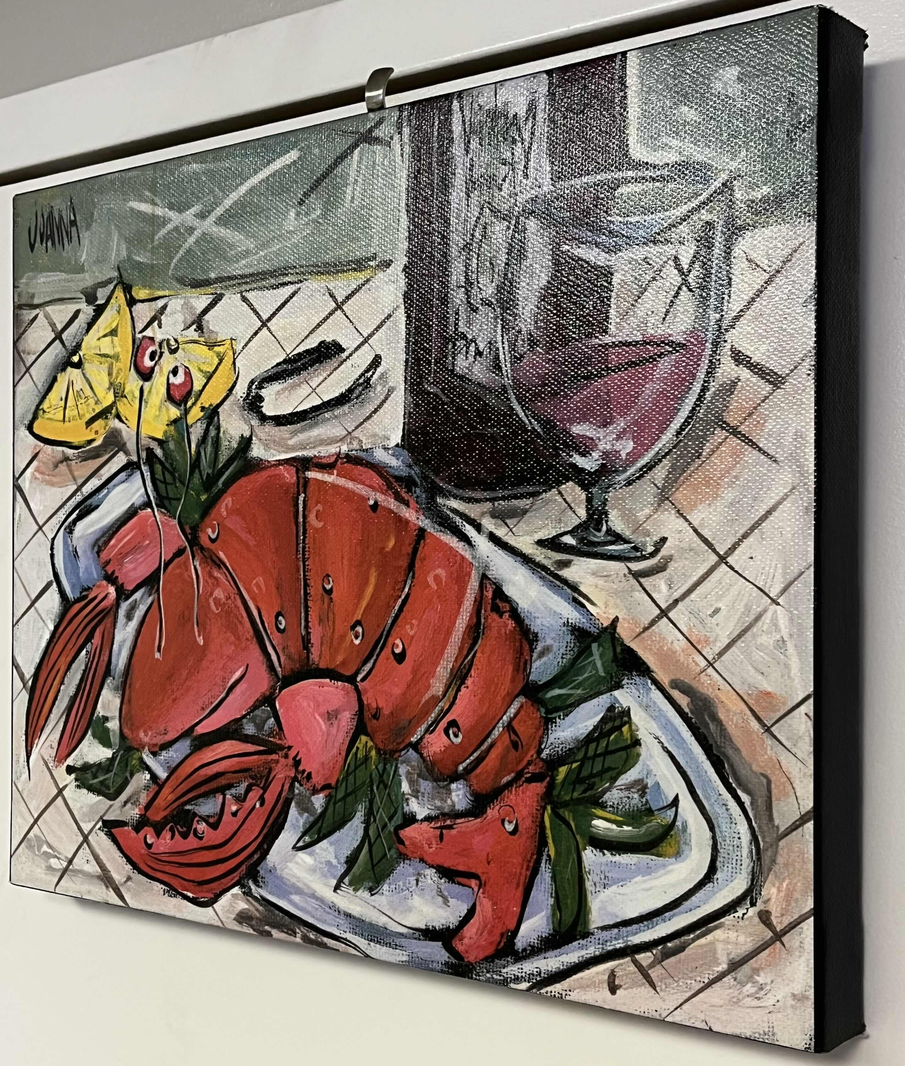 Photo 3 of LOBSTER COURSE VINYL CANVAS ARTWORK BY JOANNA 20” X 16”