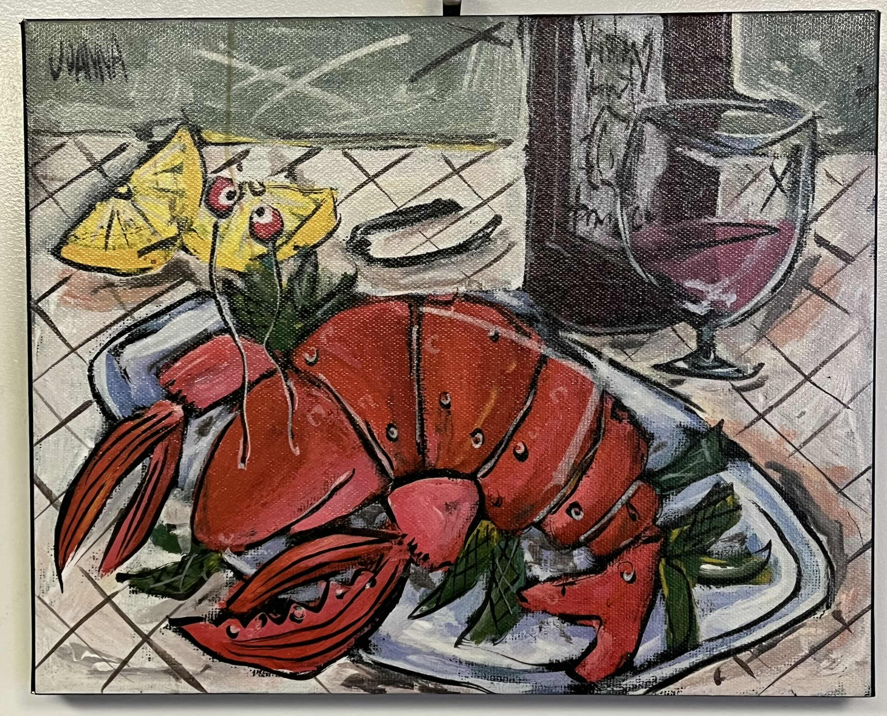 Photo 1 of LOBSTER COURSE VINYL CANVAS ARTWORK BY JOANNA 20” X 16”