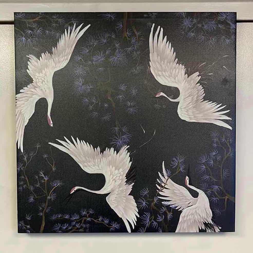 Photo 1 of FLYING CRANES VINYL CANVAS ARTWORK 24” X 24”