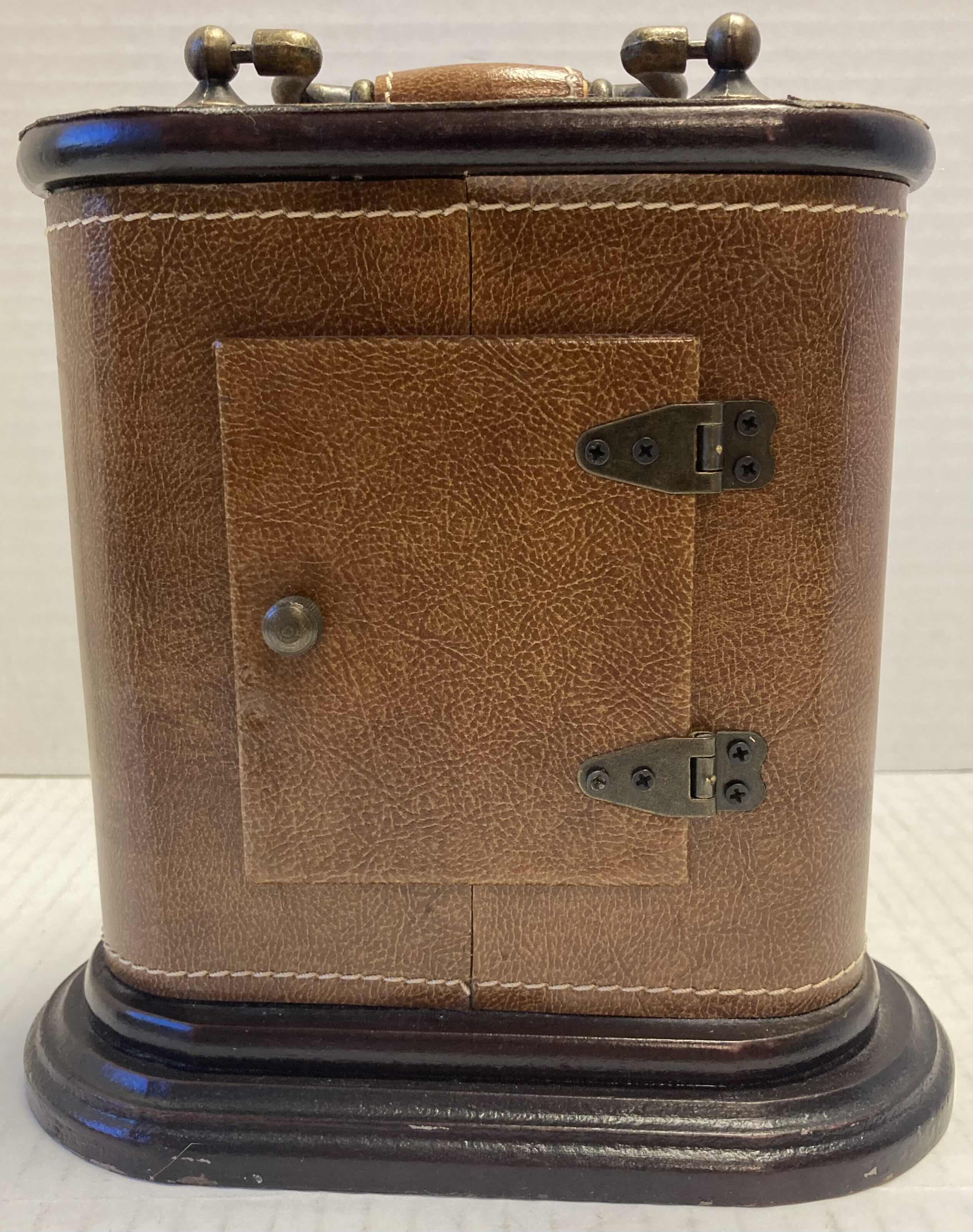 Photo 4 of ALEX MITCHELL LEATHER/WOOD BATTERY OPERATED CLOCK 8” X 4” H7”