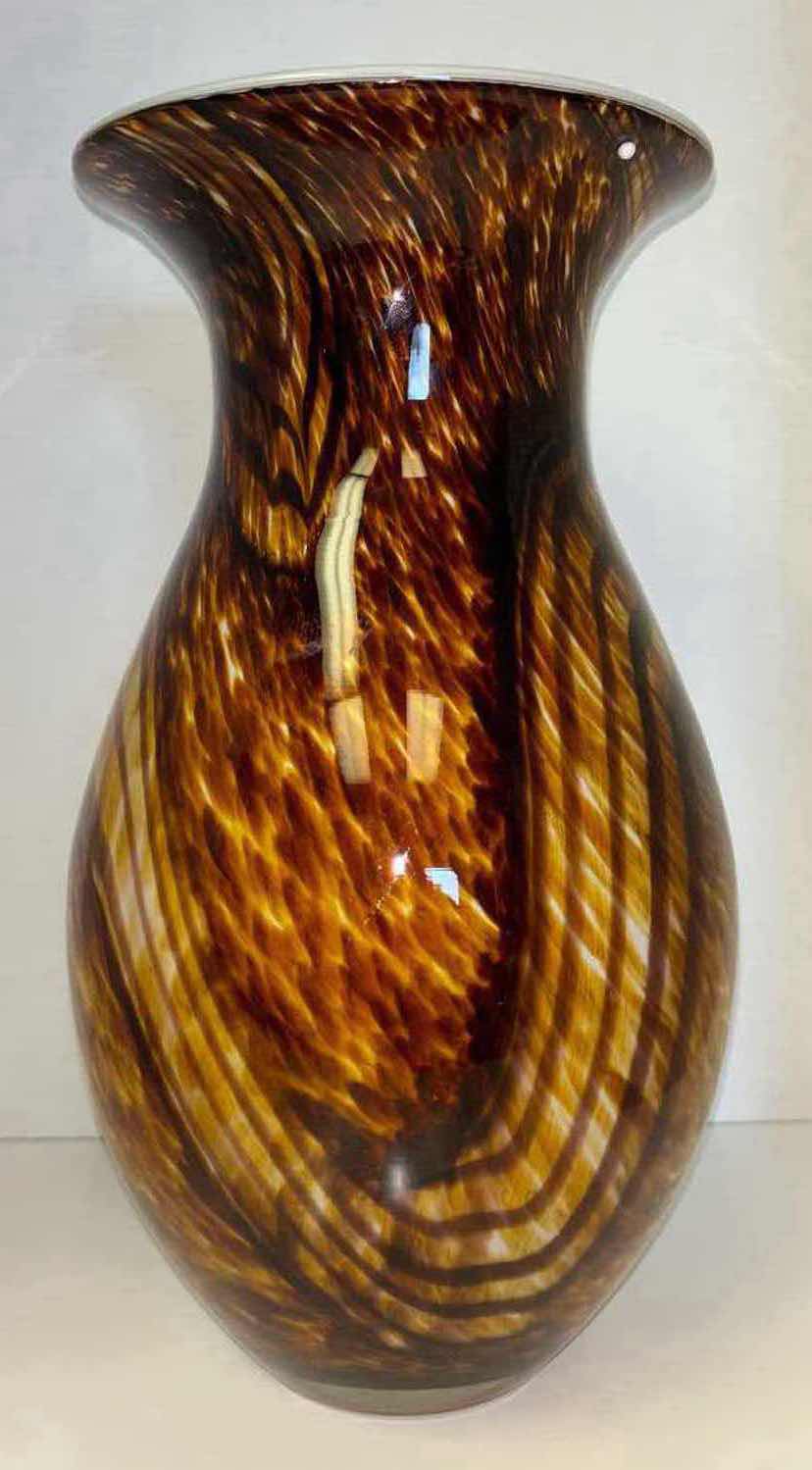 Photo 1 of AMBER GOLDEN BROWN HANDBLOWN GLASS VASE H13.75”