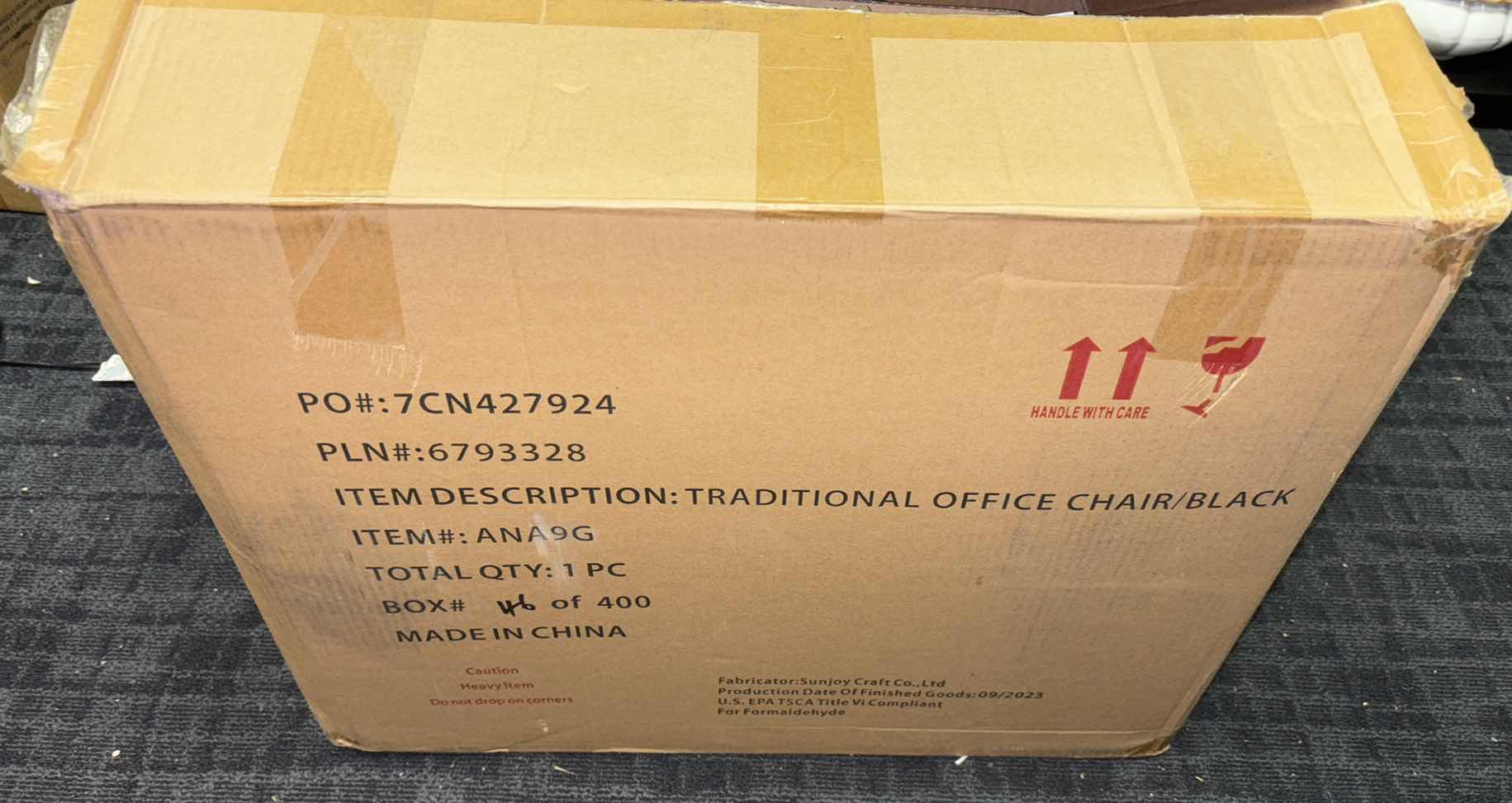 Photo 2 of NEW TRADITIONAL OFFICE CHAIR (BLACK, IN BOX & UNASSEMBLED)