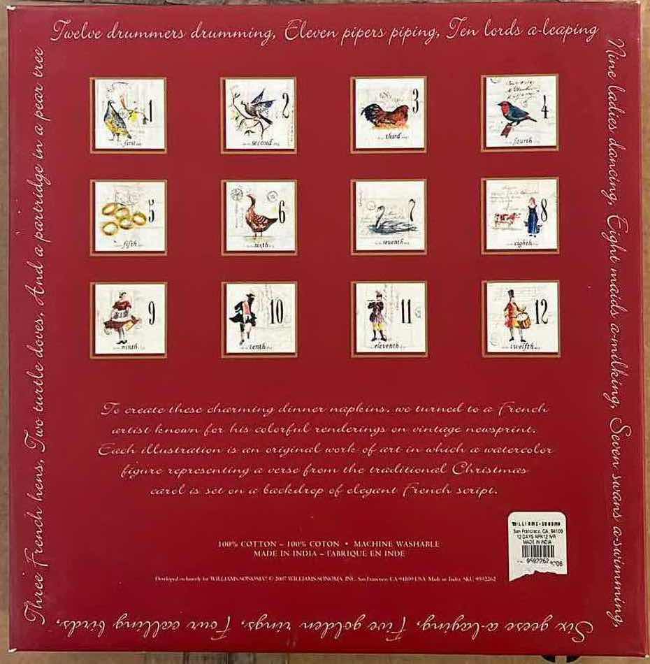 Photo 3 of WILLIAMS SONOMA 12 DAYS OF CHRISTMAS CLOTH NAPKINS SET OF 12