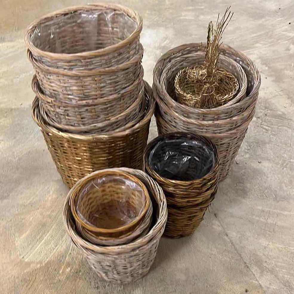 Photo 1 of BASKET WOVEN PLANTERS- VARIOUS STYLES & SIZES (15)