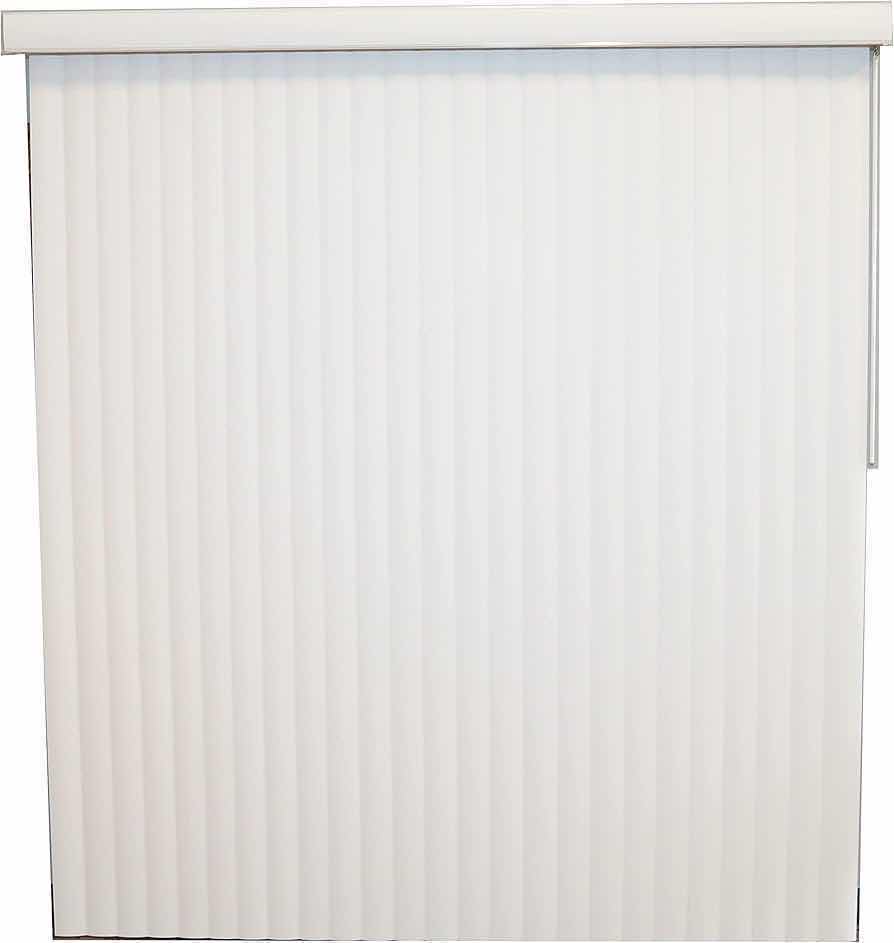 Photo 1 of A BETTER BLIND SMOOTH WHITE FINISH 2” CURVED PVC VERTICAL BLINDS W WAND SYSTEM CONTROL (SET OF 2) 116” X 100”