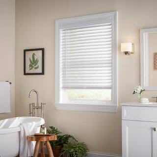 Photo 1 of HOME DECORATORS COLLECTION WHITE FAUX WOOD CORDLESS BLINDS 35” X 64” (SET OF 2)