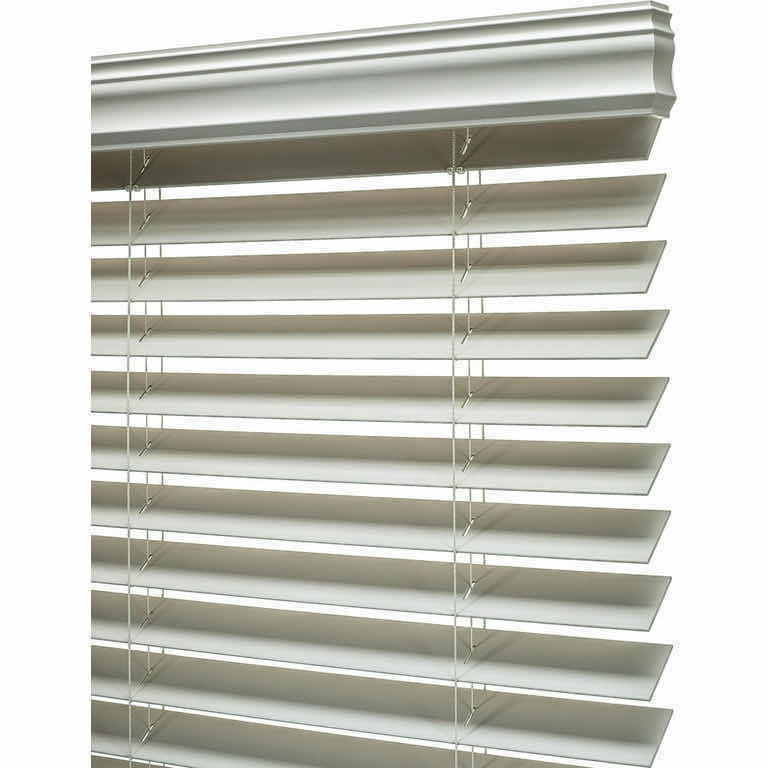 Photo 2 of A BETTER BLIND SMOOTH SNOW WHITE FINISH 2” CORDLESS FAUXWOOD BLINDS W 3” CROWN VALANCE (SET OF 2) 28.5” X 72”