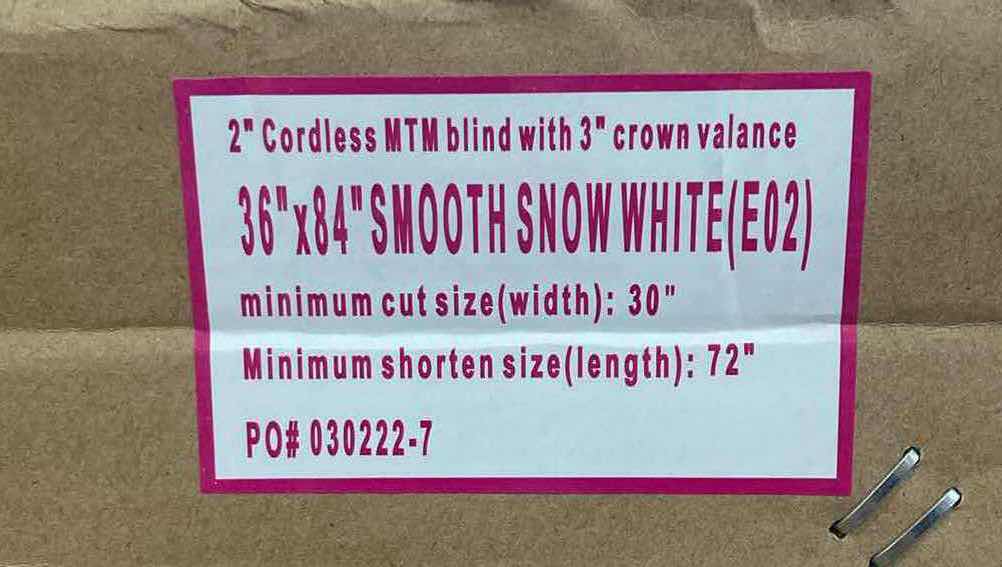 Photo 1 of A BETTER BLIND SMOOTH SNOW WHITE FINISH 2” CORDLESS FAUXWOOD BLINDS W 3” CROWN VALANCE (SET OF 2) 36” X 84”