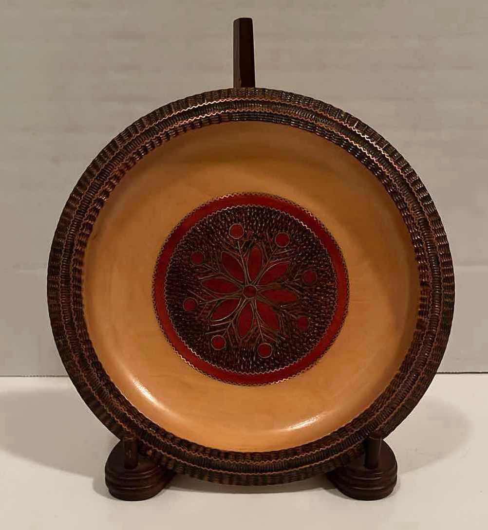 Photo 1 of HANDCARVED POLISH DECORATIVE WOODEN PLATE W STAND 7.25”