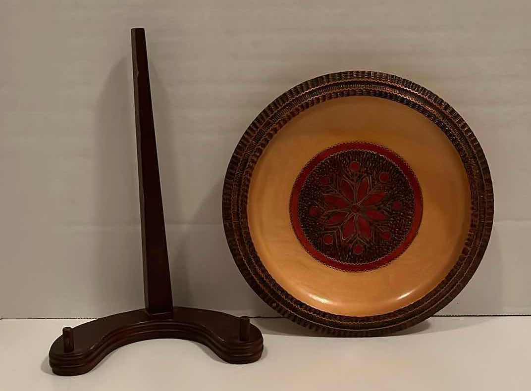 Photo 5 of HANDCARVED POLISH DECORATIVE WOODEN PLATE W STAND 7.25”