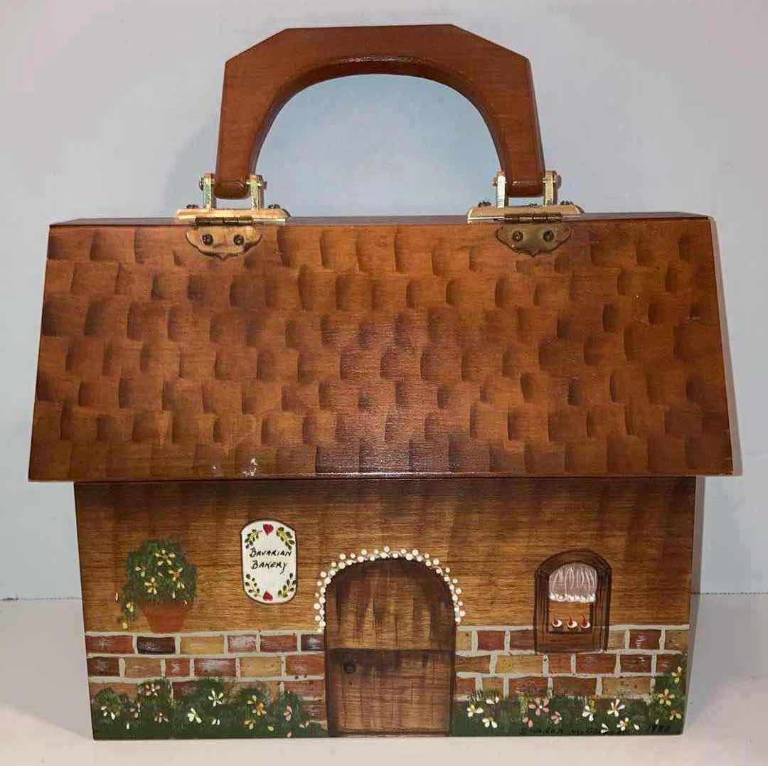 Photo 1 of HAND PAINTED BAVARIAN BAKERY TRAVEL WOOD BOX PURSE 10” X 5.5” H7.6”