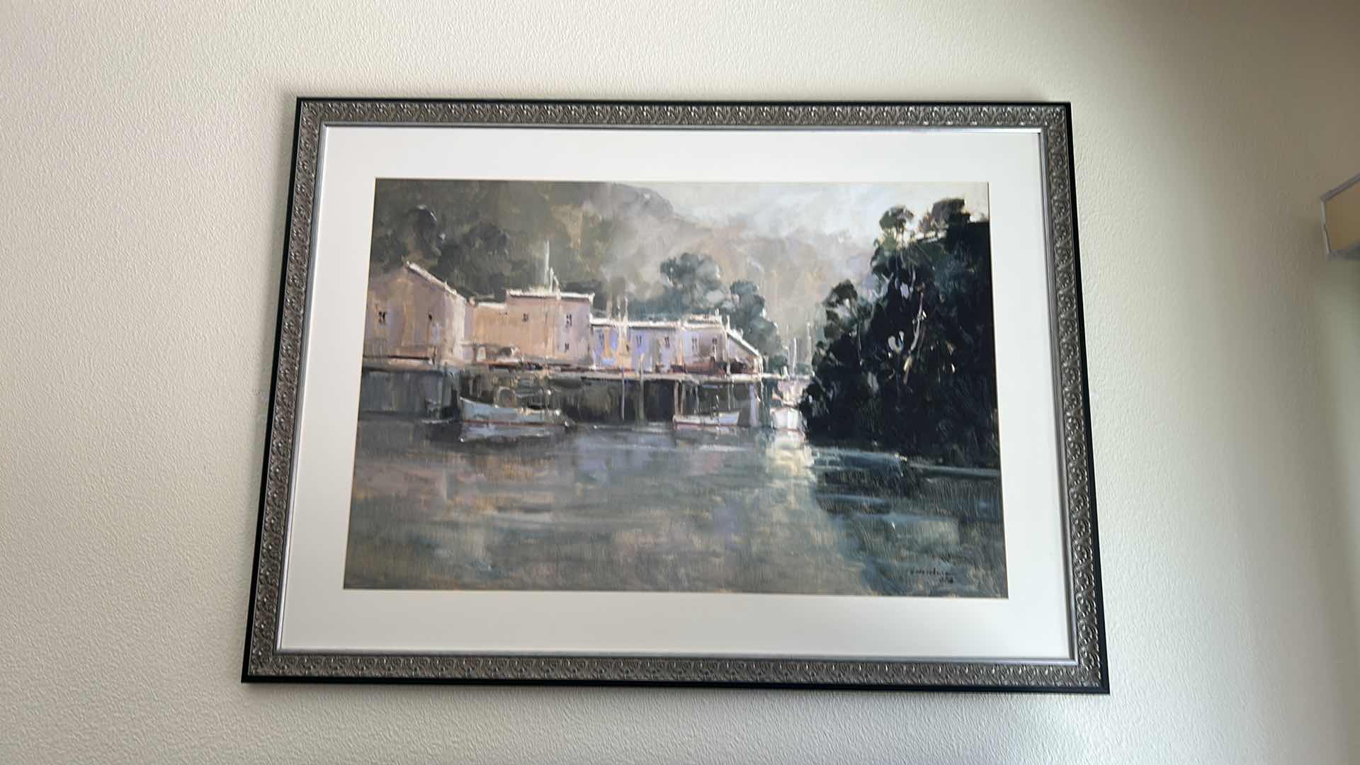 Photo 8 of WALL DECOR - SIGNED PAINTING, TRANQUIL SEASCAPE, SILVER AND BLACK FRAMED ARTWORK  45“ x 33“