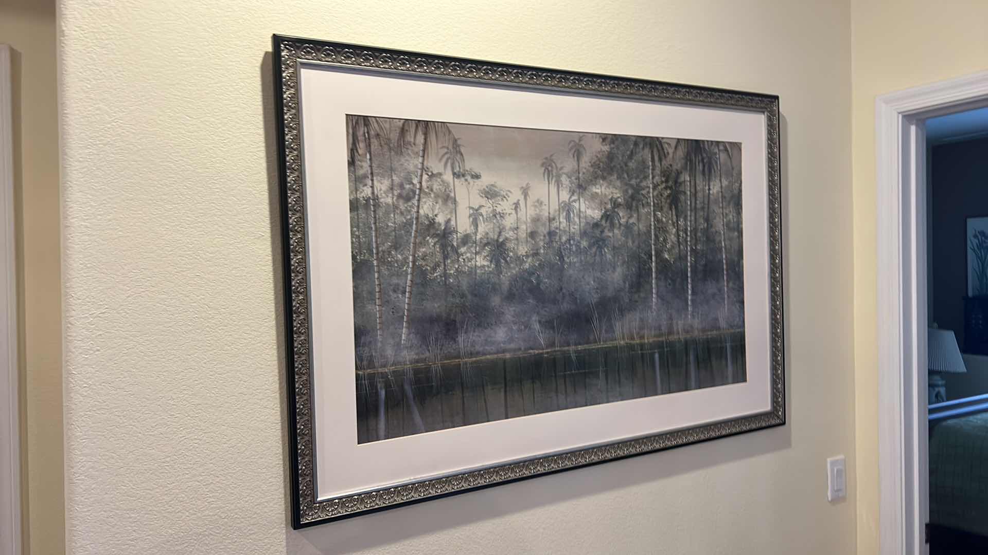 Photo 3 of HOME DECOR - PALM TREES PRINT ARTWORK SILVER AND BLACK FRAMED 49” x 33”