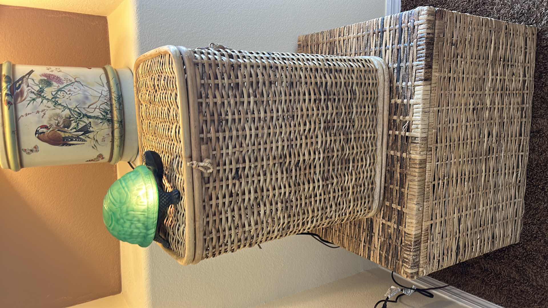 Photo 5 of TWO WICKER BASKETS AND TWO LAMPS (LARGE WICKER STORAGE 22 1/2 x 17 1/2 x 18”