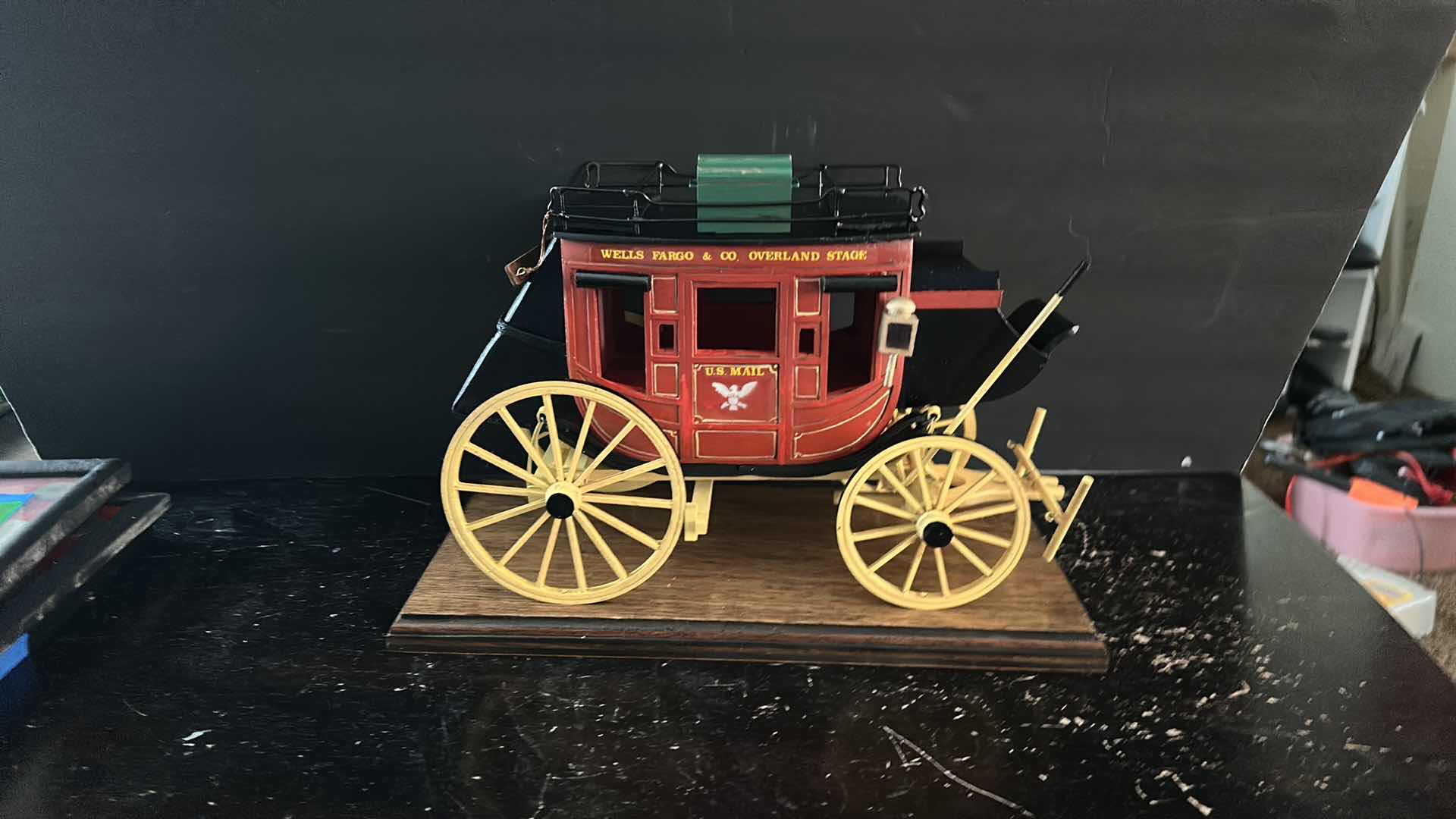 Photo 6 of SIGNED NUMBERED WOODEN WELLS FARGO REPLICA STAGECOACH WAGON 13” x 6 1/2” x 9”