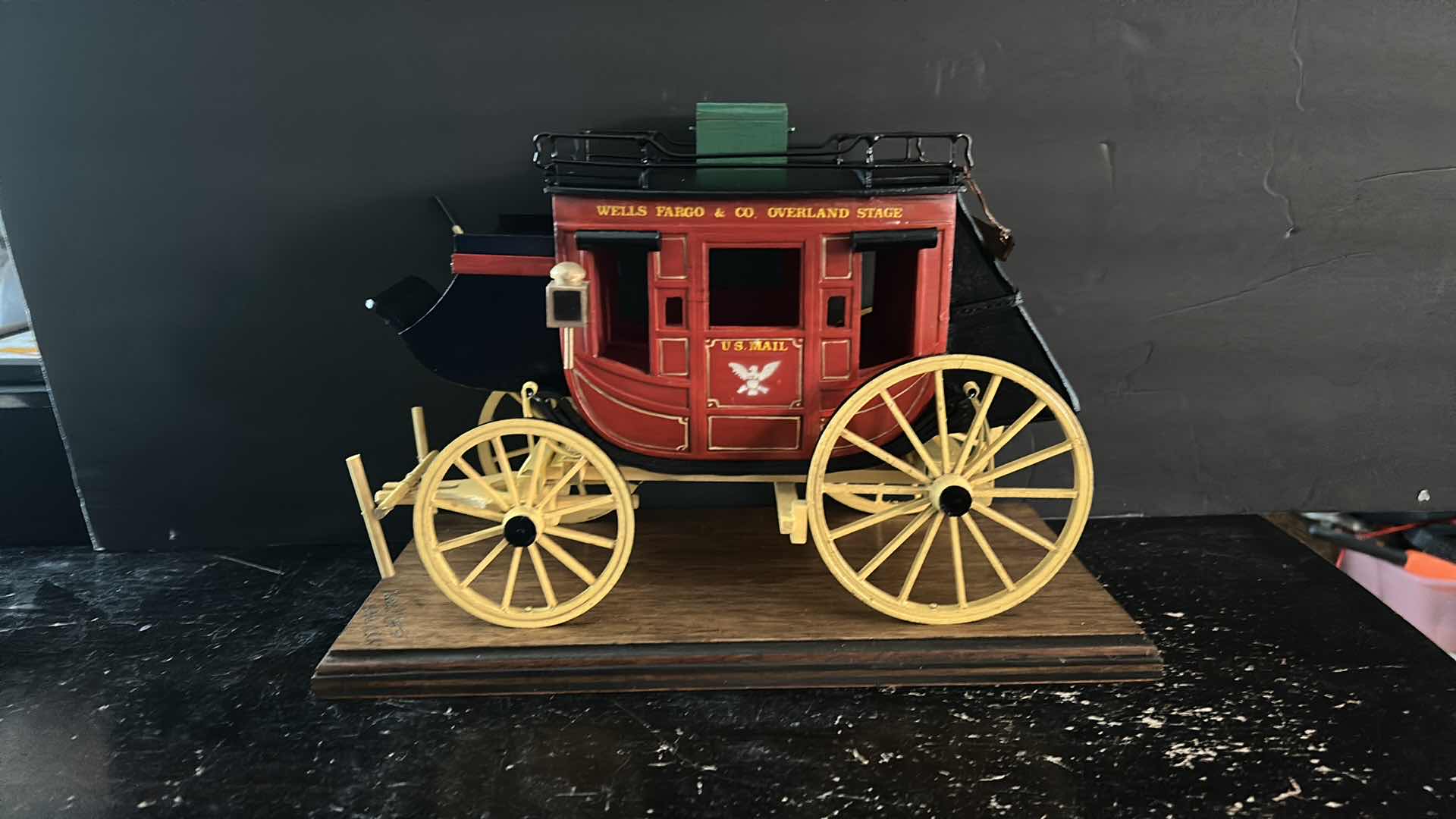 Photo 8 of SIGNED NUMBERED WOODEN WELLS FARGO REPLICA STAGECOACH WAGON 13” x 6 1/2” x 9”