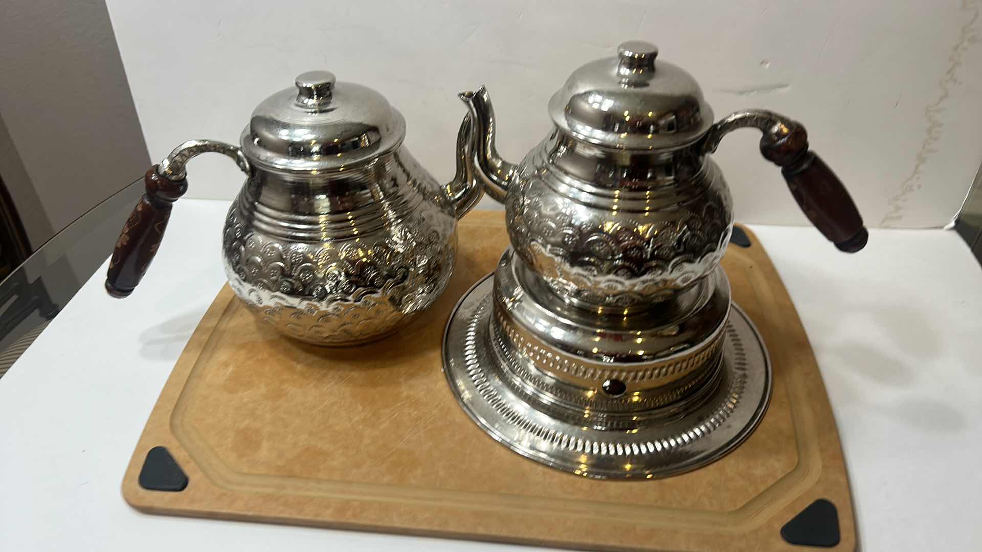 Photo 6 of VINTAGE METAL COFFEE/TEA SERVICE WITH WOOD TRAY