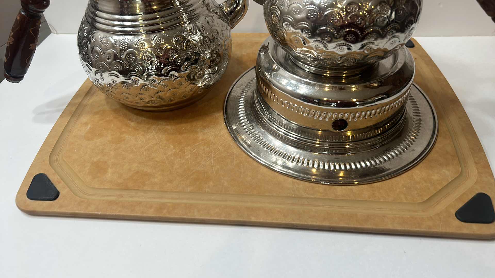 Photo 7 of VINTAGE METAL COFFEE/TEA SERVICE WITH WOOD TRAY
