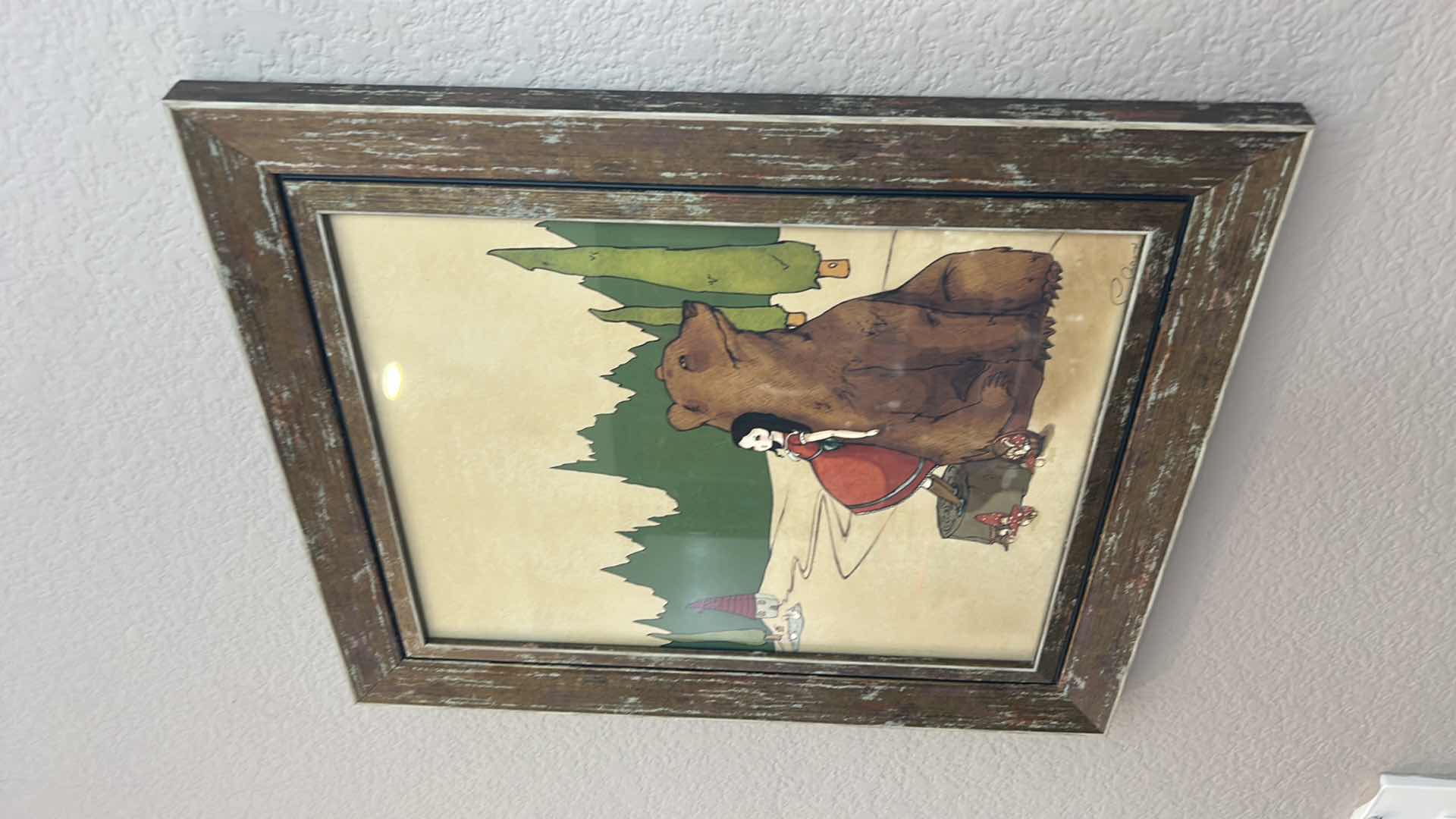 Photo 3 of WALL DECOR- SIGNED ARTWORK, HIDDEN ELOISE " HE SAYS HE CAN HEAR THE FOREST WHISHPER.." IN RUSTIC WOOD FRAME 14 1/2” x 17 1/2
