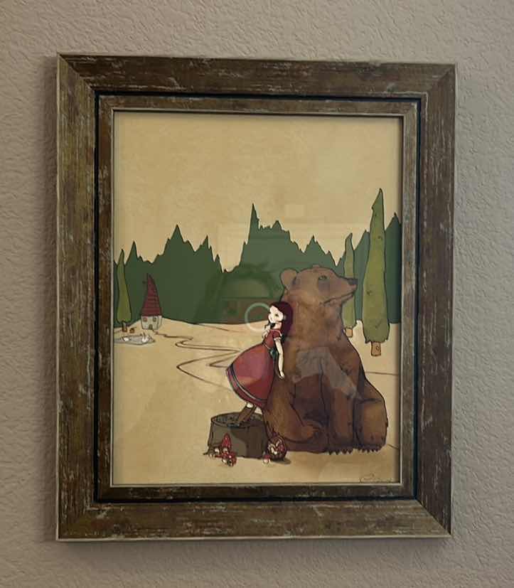 Photo 8 of WALL DECOR- SIGNED ARTWORK, HIDDEN ELOISE " HE SAYS HE CAN HEAR THE FOREST WHISHPER.." IN RUSTIC WOOD FRAME 14 1/2” x 17 1/2