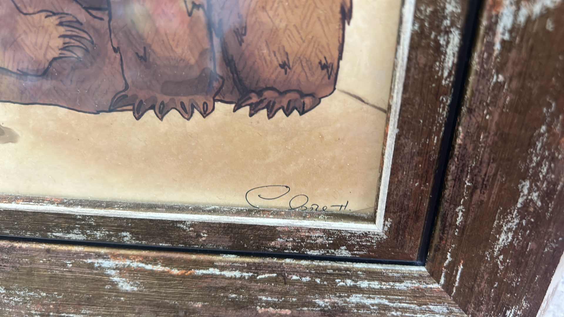 Photo 5 of WALL DECOR- SIGNED ARTWORK, HIDDEN ELOISE " HE SAYS HE CAN HEAR THE FOREST WHISHPER.." IN RUSTIC WOOD FRAME 14 1/2” x 17 1/2