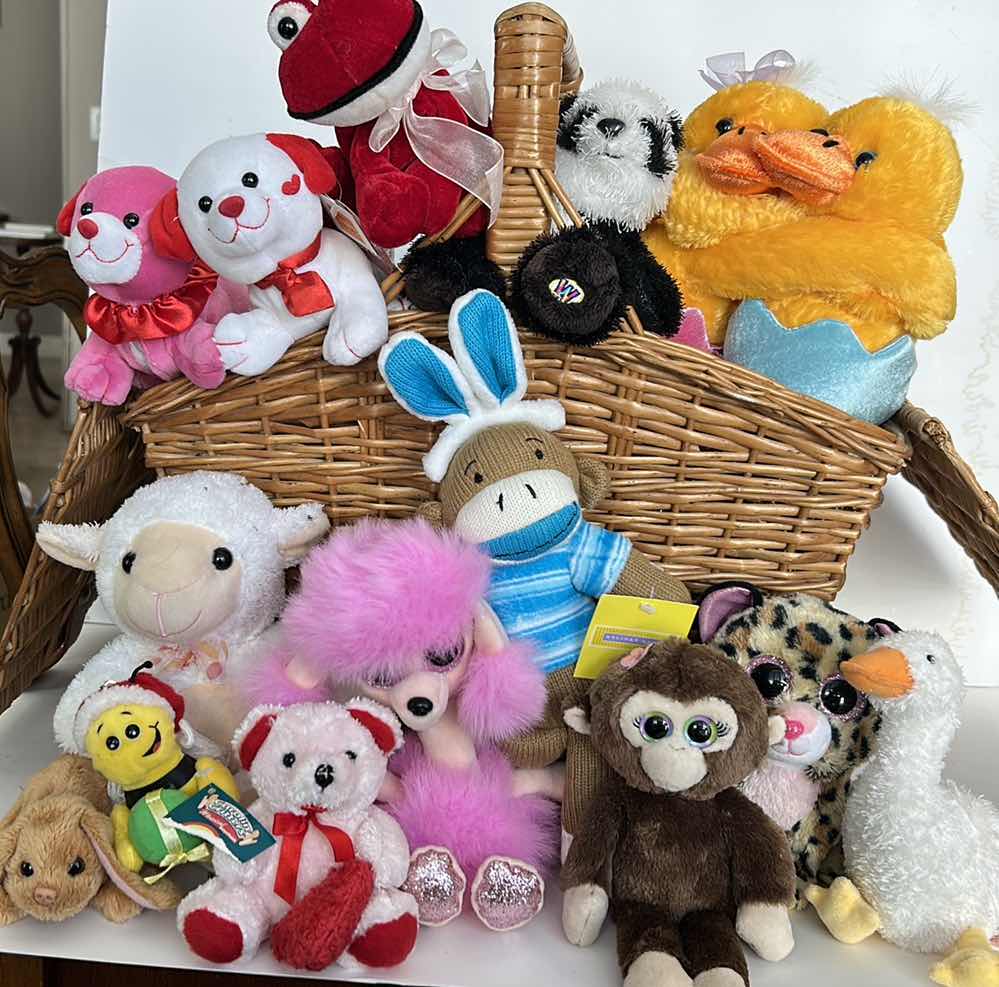 Photo 1 of TWO WICKER BASKETS AND STUFFED ANIMAL COLLECTION