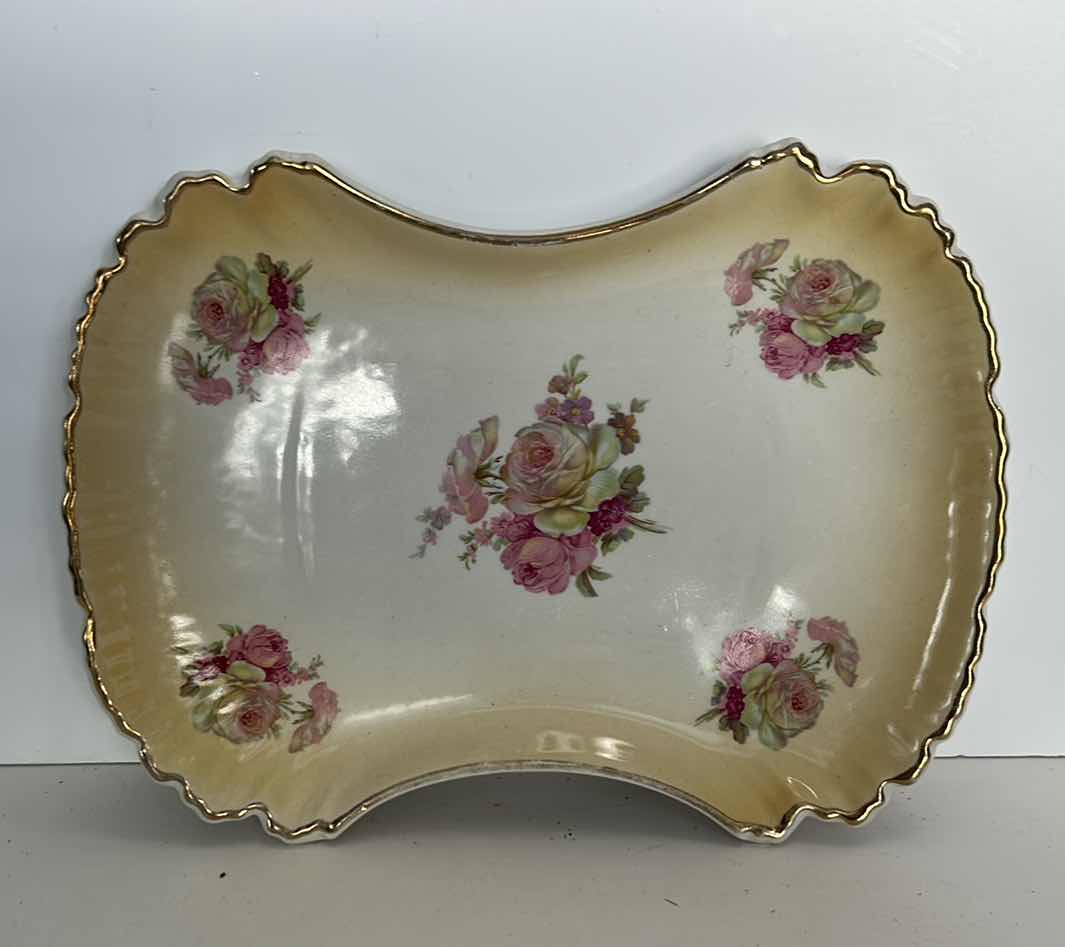 Photo 1 of OLD FOLEY JAMES KENT STAFFORDSHIRE ENGLAND PORCELAIN HAND PAINTED DISH WITH GOLD TRIM 10” x 7 1/2