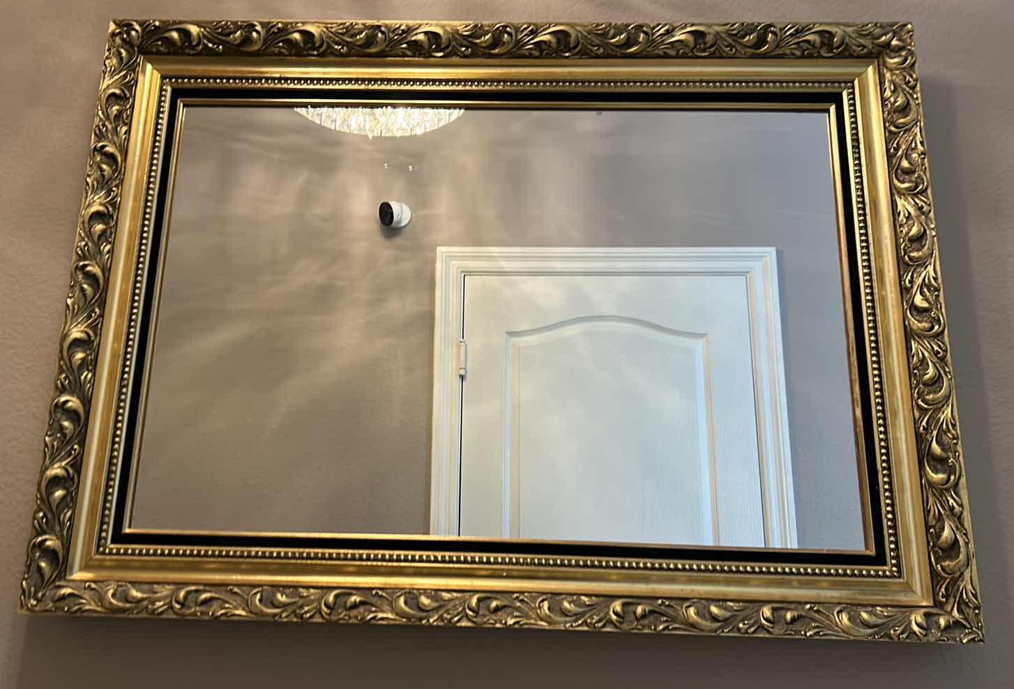 Photo 1 of ORNATE GOLD FRAMED MIRROR WITH BLACK VELVET 43” x 31 1/2”