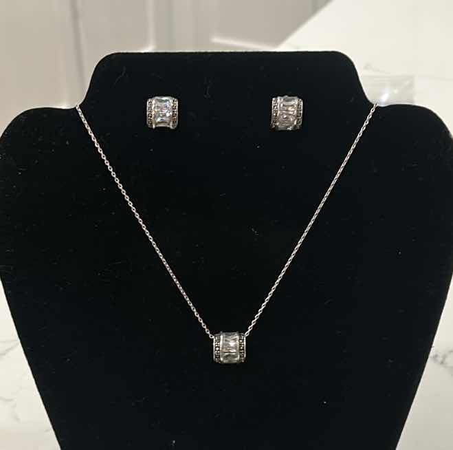 Photo 4 of FINE JEWELRY-.925 STERLING SILVER NECKLACE WITH ROLLER PENDANT MARCASITE AND CRYSTAL AND EARRINGS