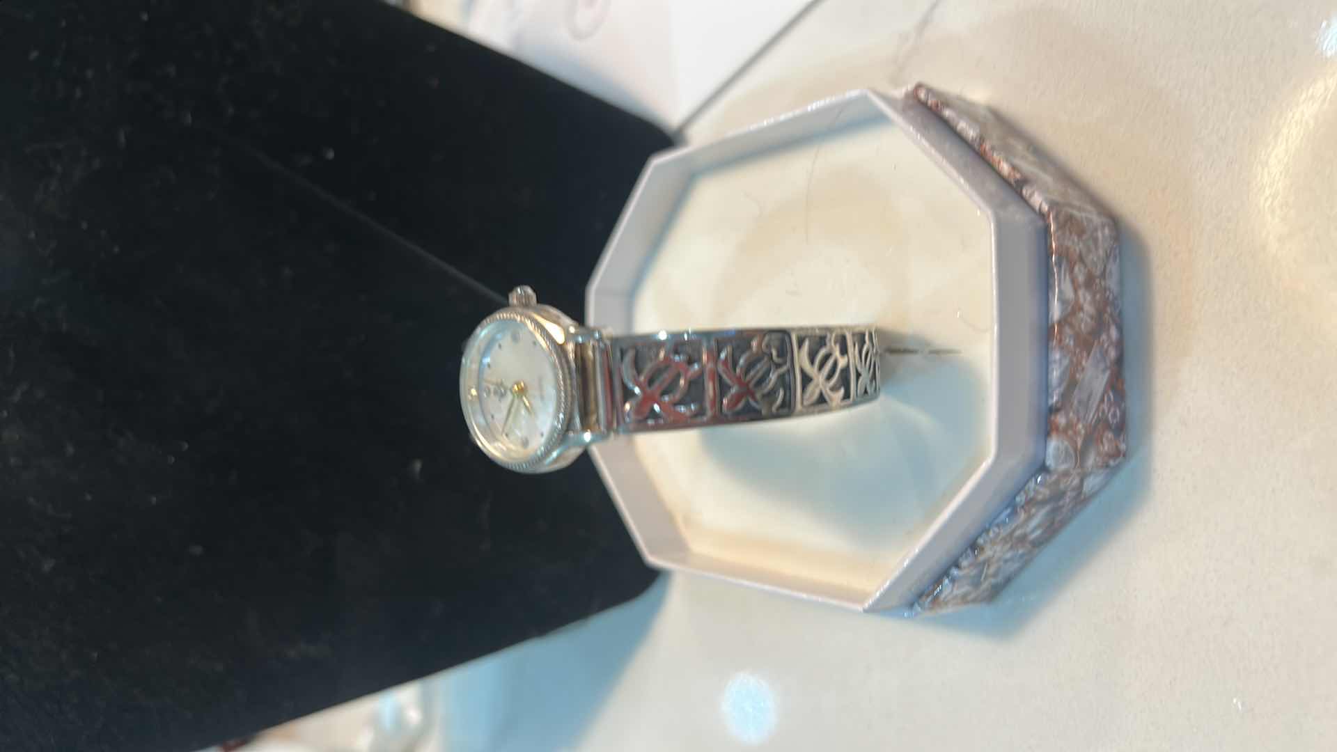 Photo 2 of FINE JEWELRY- STERLING SILVER BAND MOTHER OF PEARL FACE WOMENS SWISS MADE QUARTZ WATCH