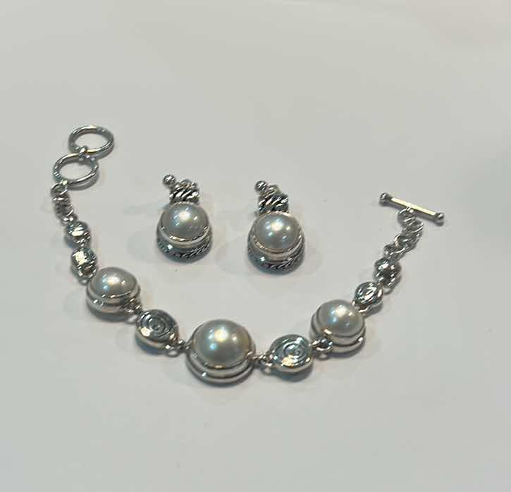 Photo 5 of FINE JEWELRY- .925 STERLING SILVER BRACELET AND EARRINGS WITH PEARLS