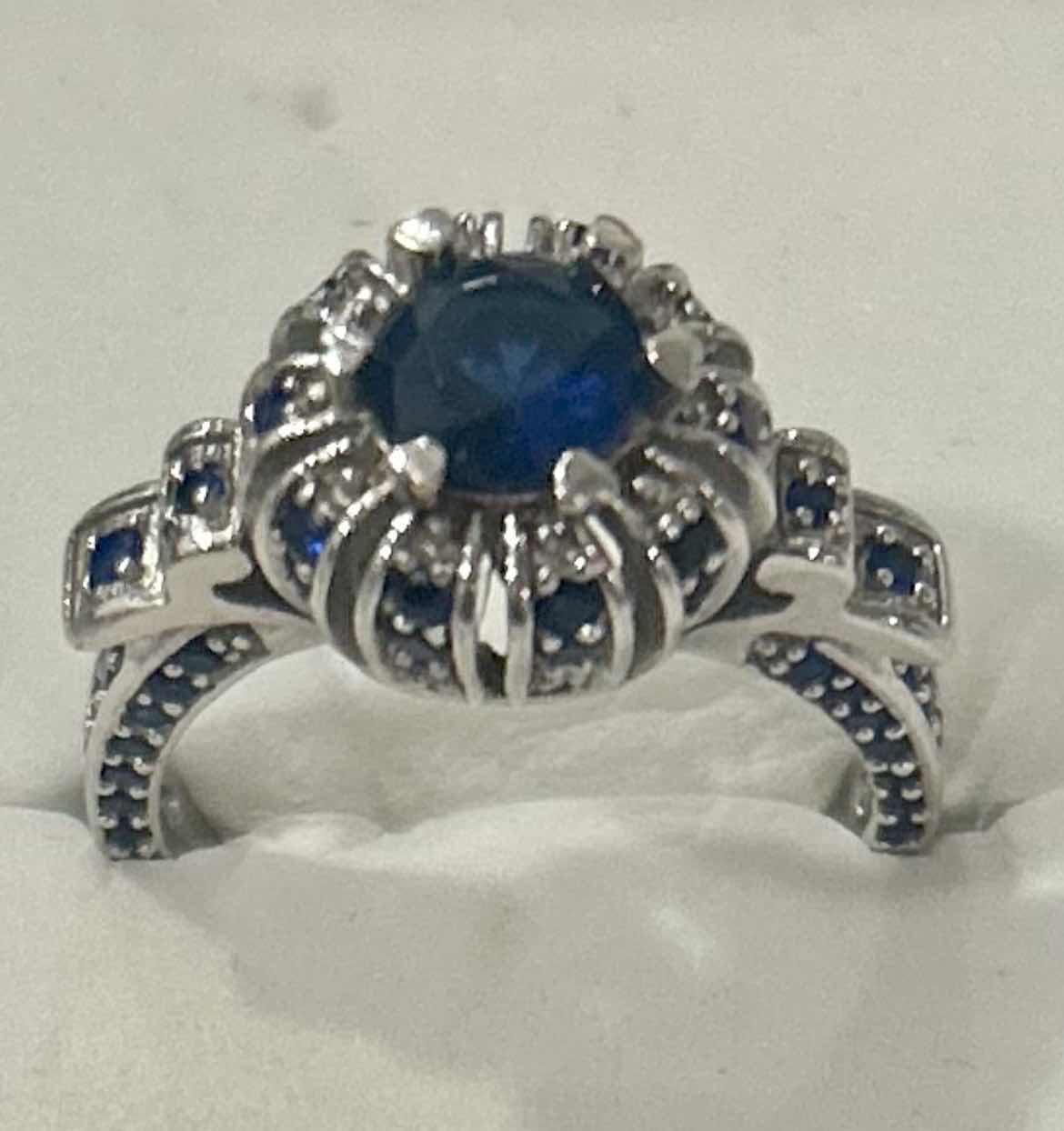 Photo 1 of FINE JEWELRY- .925 STERLING SILVER RING WITH DEEP BLUE GEMSTONES SIZE 6