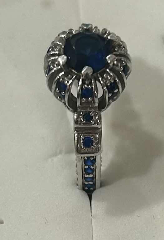 Photo 2 of FINE JEWELRY- .925 STERLING SILVER RING WITH DEEP BLUE GEMSTONES SIZE 6