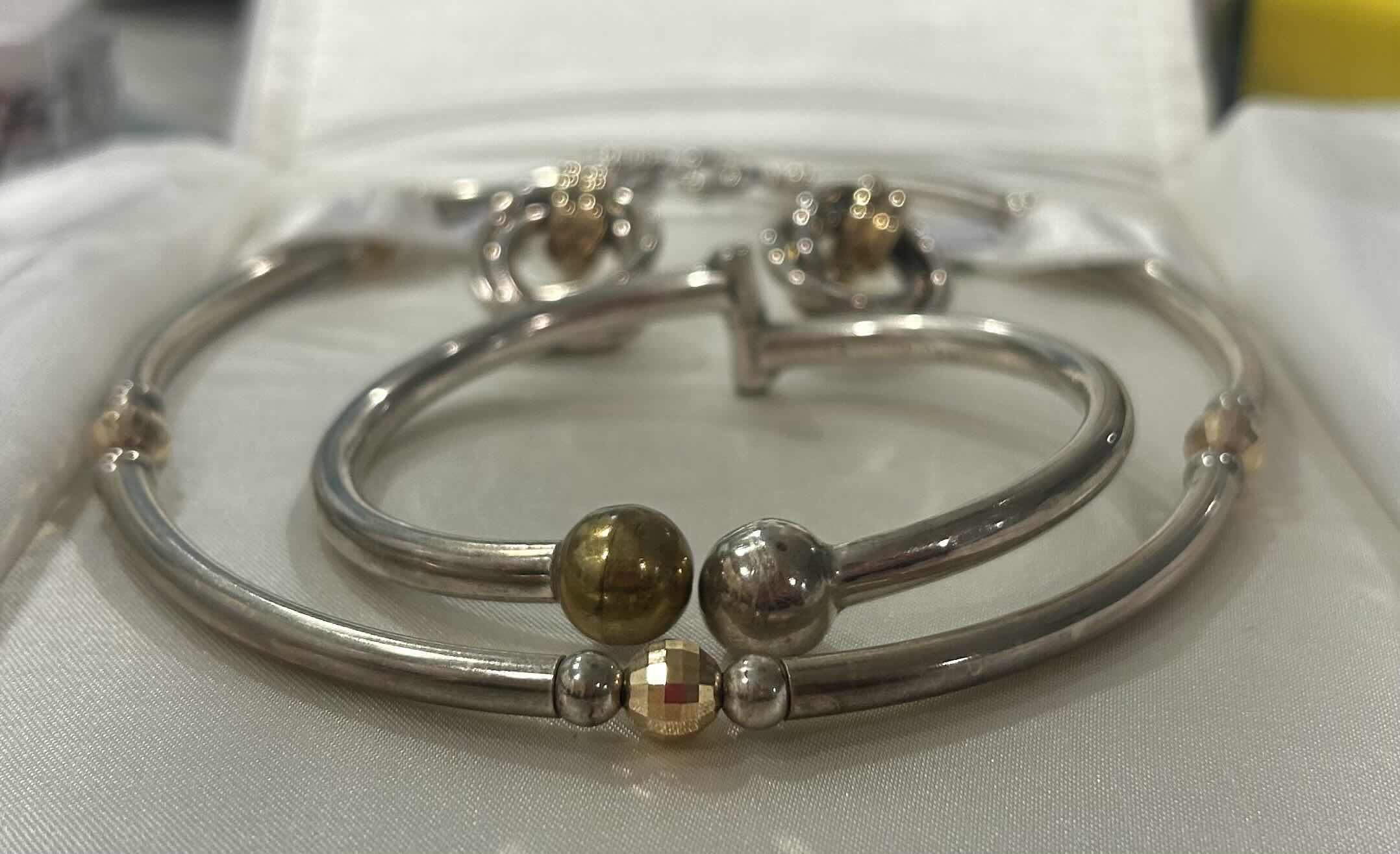 Photo 3 of FINE JEWELRY- .925 STERLING SILVER WITH 14K VINTAGE NINA RICCI NECKLACE, .925 BRACELET W BRASS BALL AND EARRINGS