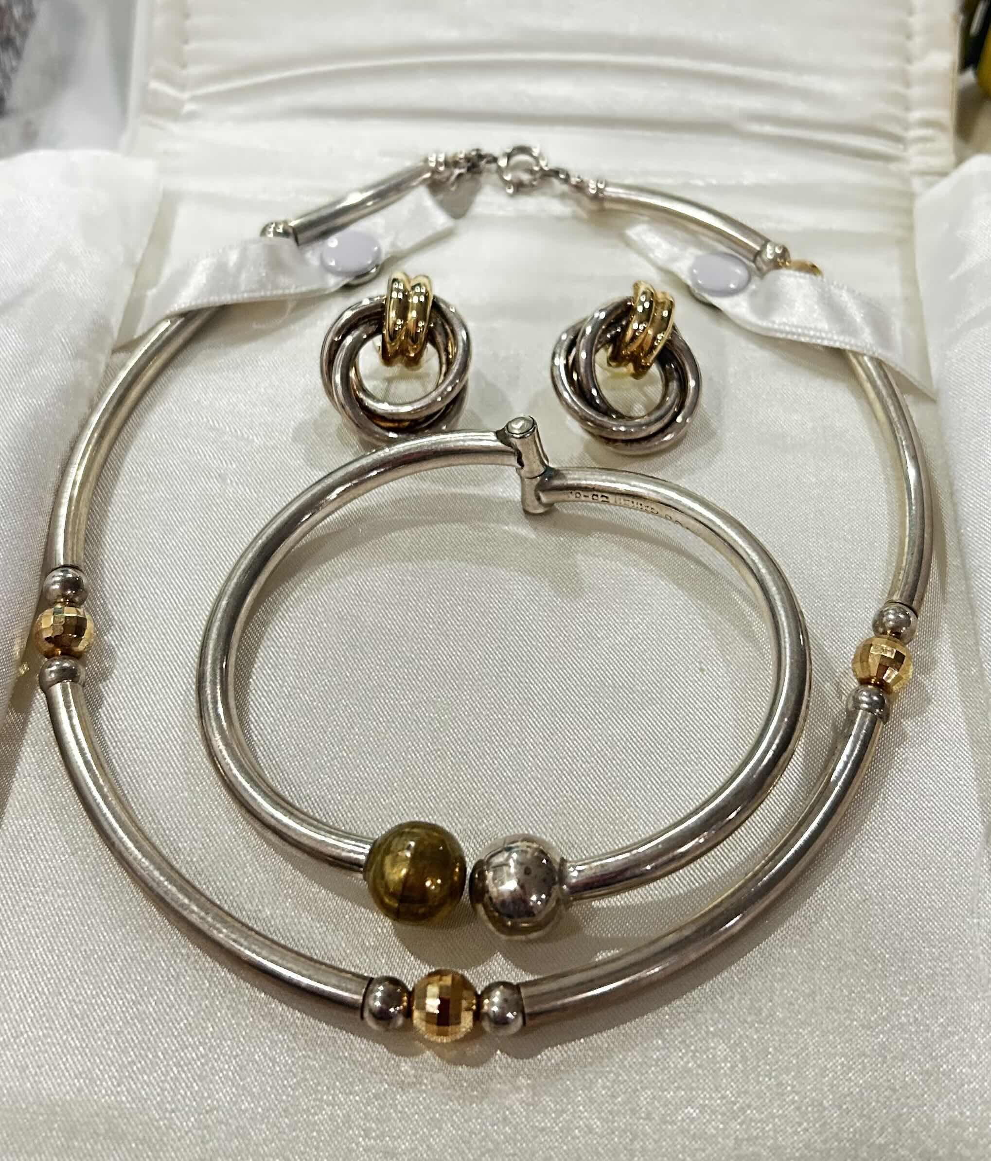 Photo 1 of FINE JEWELRY- .925 STERLING SILVER WITH 14K VINTAGE NINA RICCI NECKLACE, .925 BRACELET W BRASS BALL AND EARRINGS